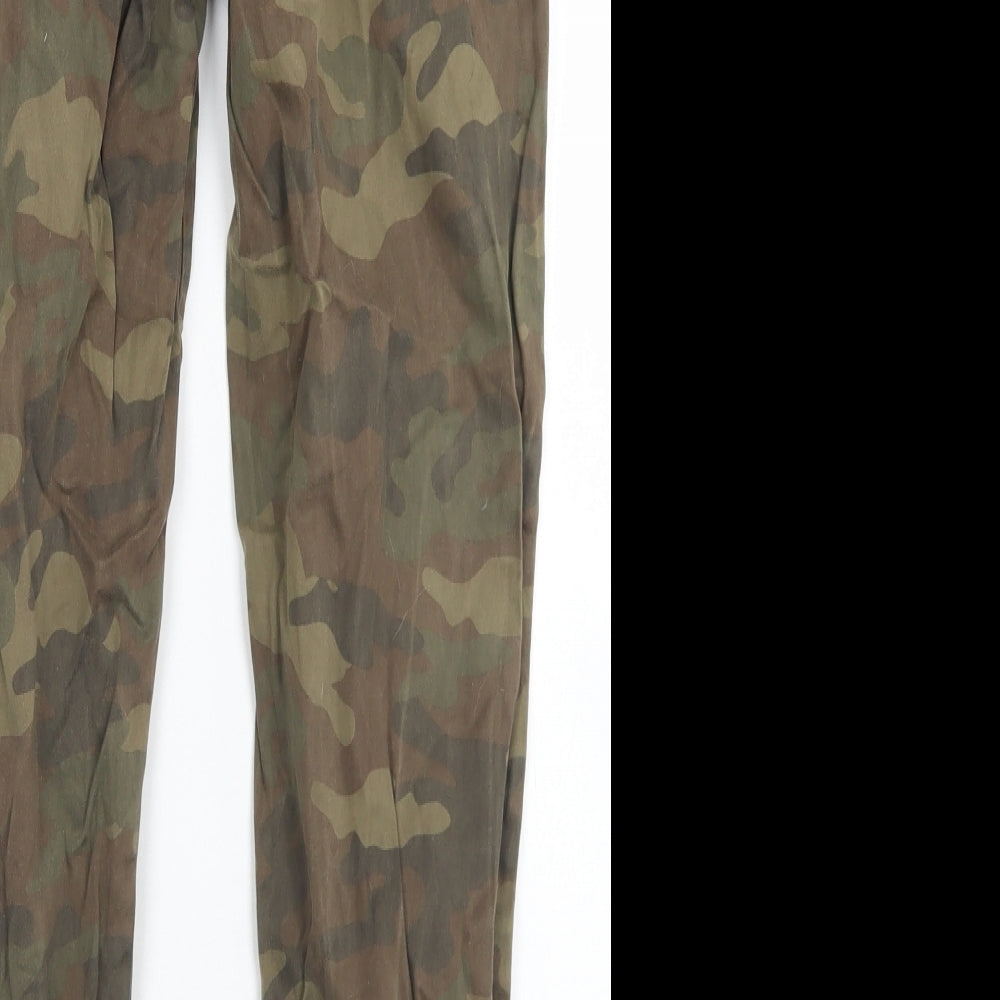 F&F Womens Green Camouflage Cotton Cargo Trousers Size 8 L25 in Regular Drawstring