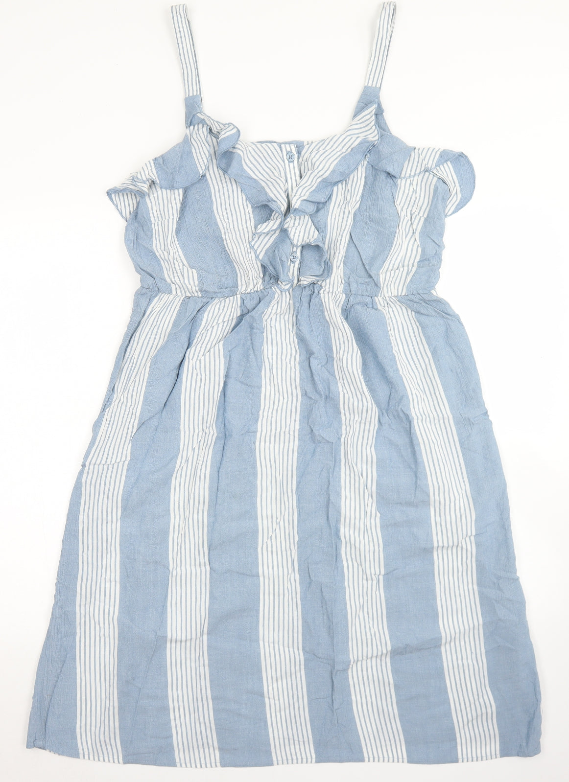 Dunnes Stores Womens Blue Striped Viscose Fit & Flare  Size 12  Round Neck