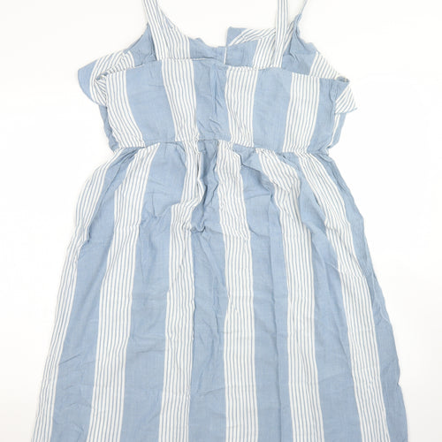 Dunnes Stores Womens Blue Striped Viscose Fit & Flare  Size 12  Round Neck