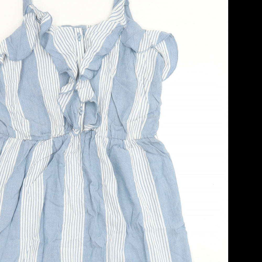 Dunnes Stores Womens Blue Striped Viscose Fit & Flare  Size 12  Round Neck