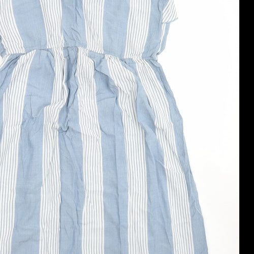 Dunnes Stores Womens Blue Striped Viscose Fit & Flare  Size 12  Round Neck