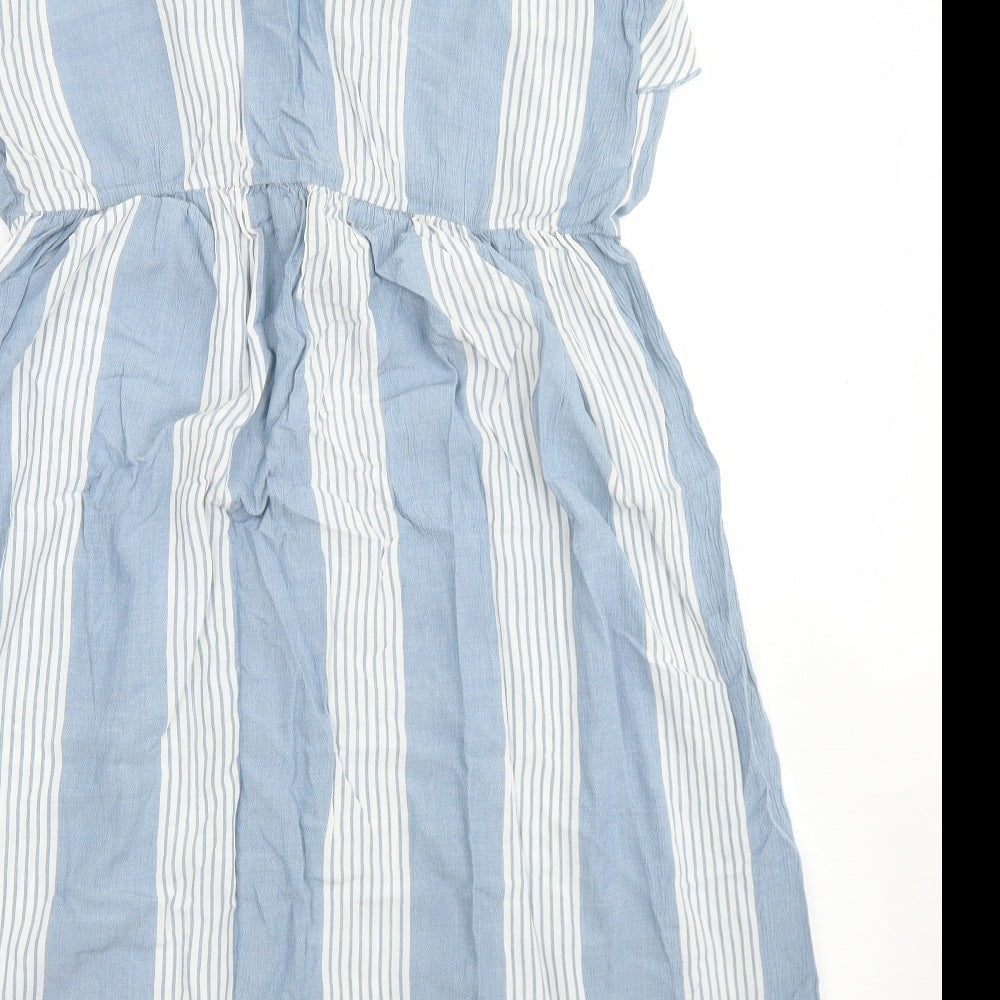 Dunnes Stores Womens Blue Striped Viscose Fit & Flare  Size 12  Round Neck