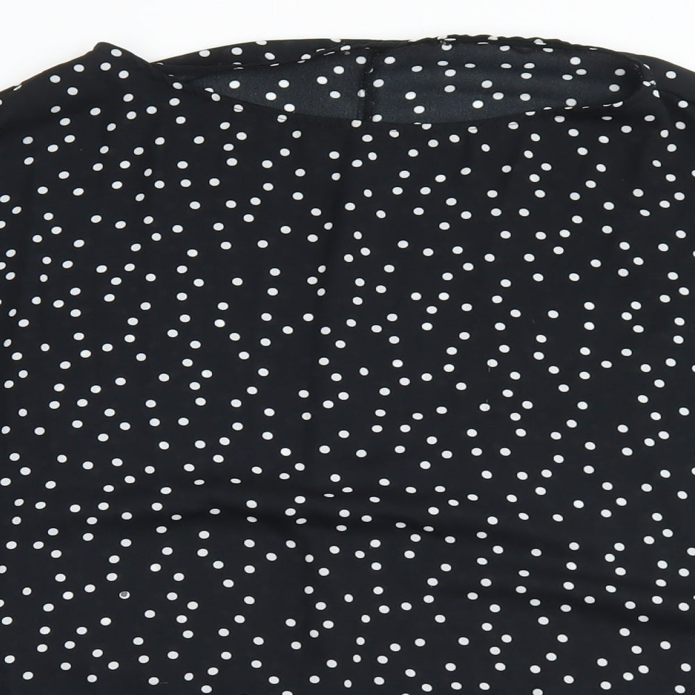 George Womens Black Polka Dot Polyester Cropped Blouse Size 16 Round Neck