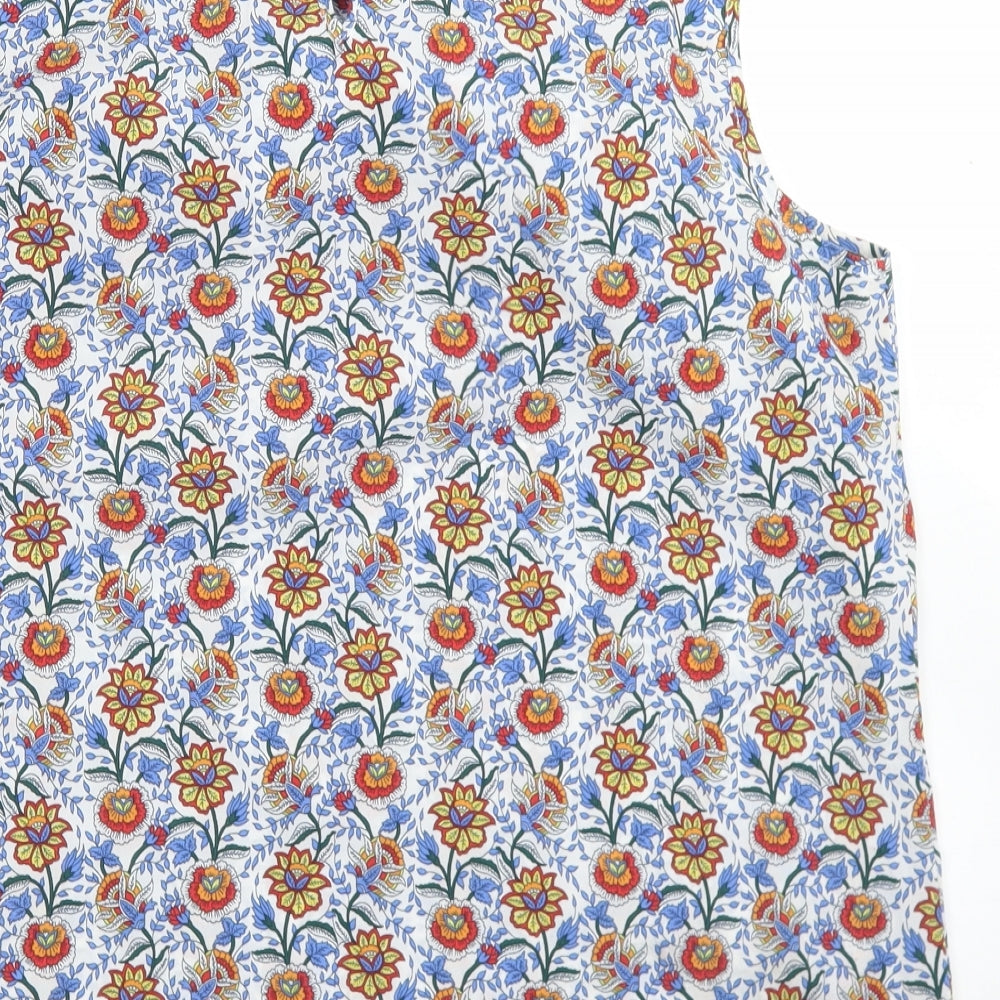 TU Womens White Floral Polyester Basic Blouse Size 16 Round Neck