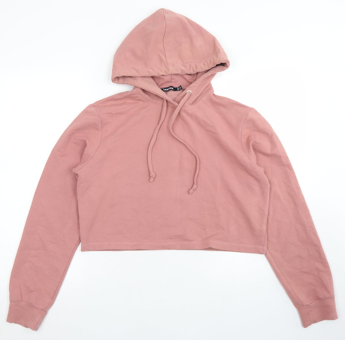 Boohoo Womens Pink  Cotton Pullover Hoodie Size 12   - Cropped