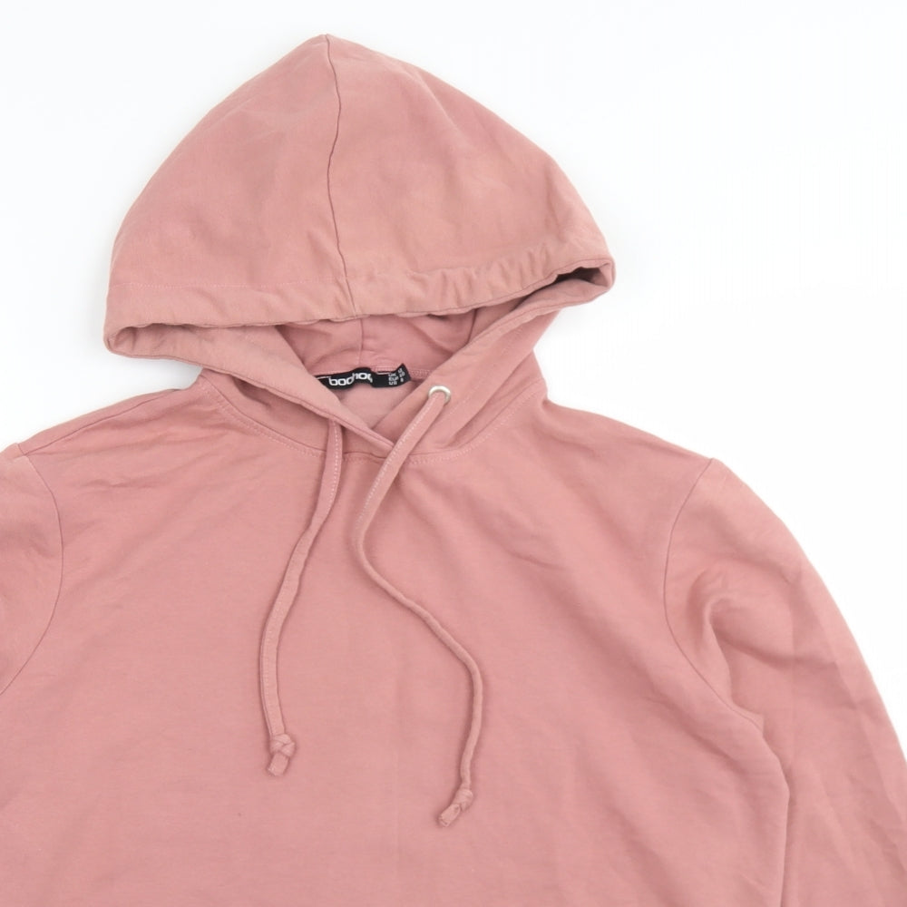 Boohoo Womens Pink  Cotton Pullover Hoodie Size 12   - Cropped