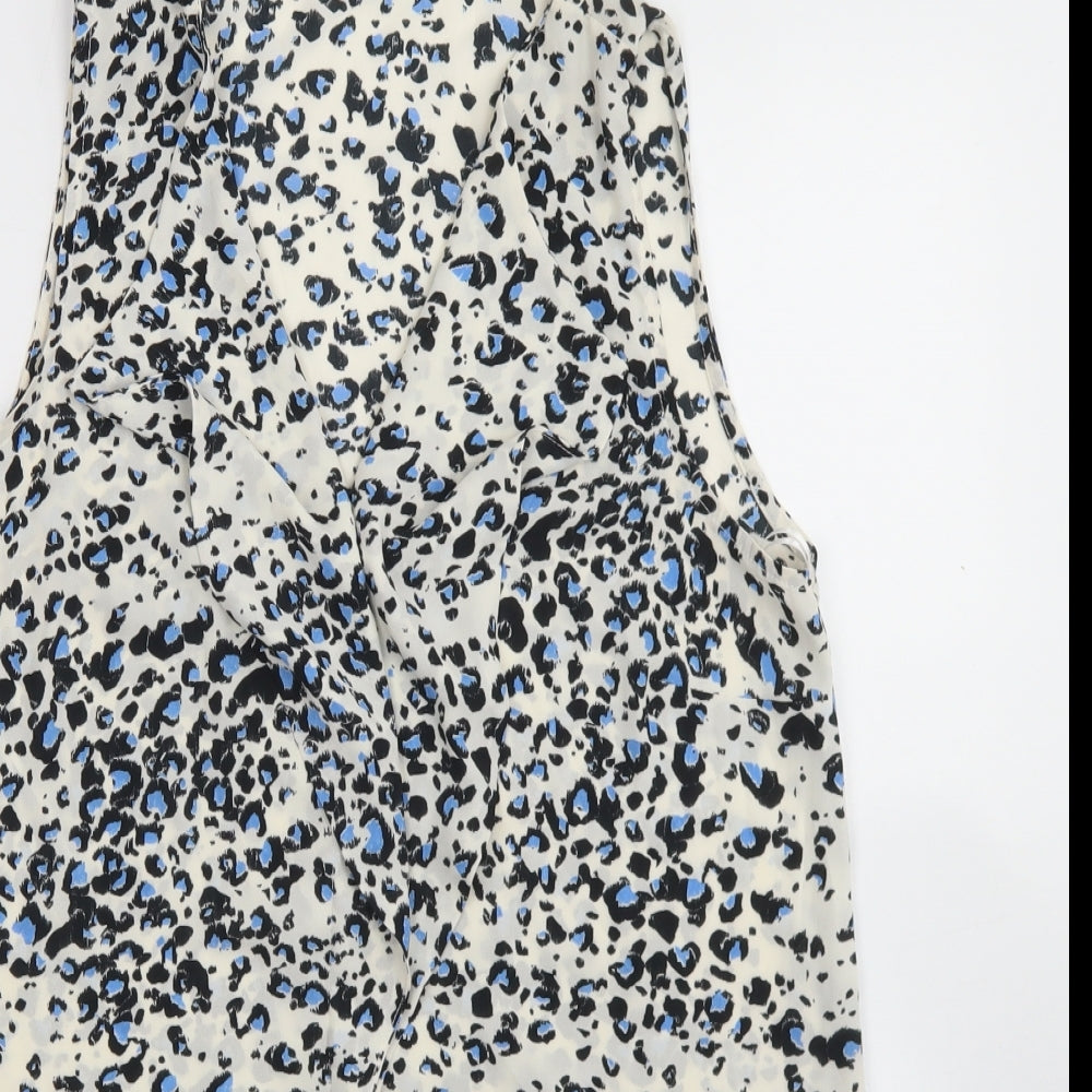 George Womens White Animal Print Polyester Basic Blouse Size 12 V-Neck