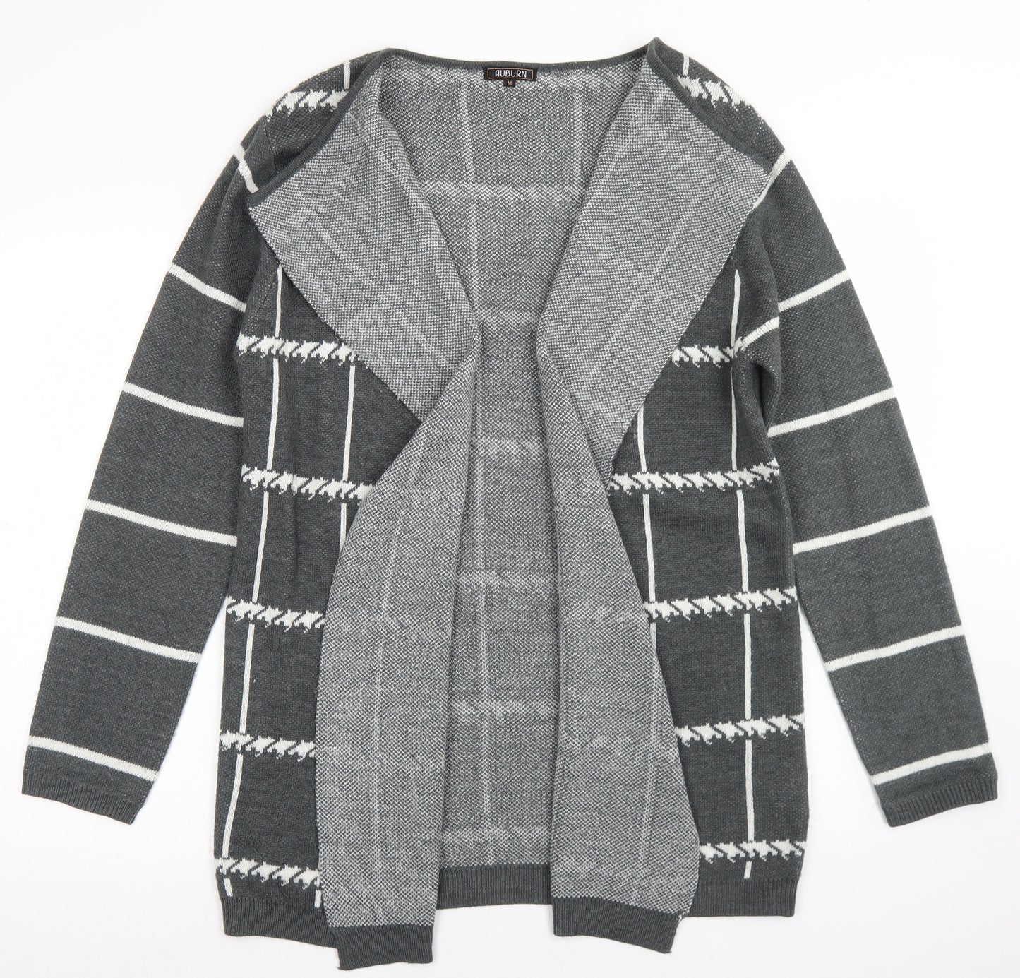 Auburn Womens Grey Round Neck Check Acrylic Cardigan Jumper Size M