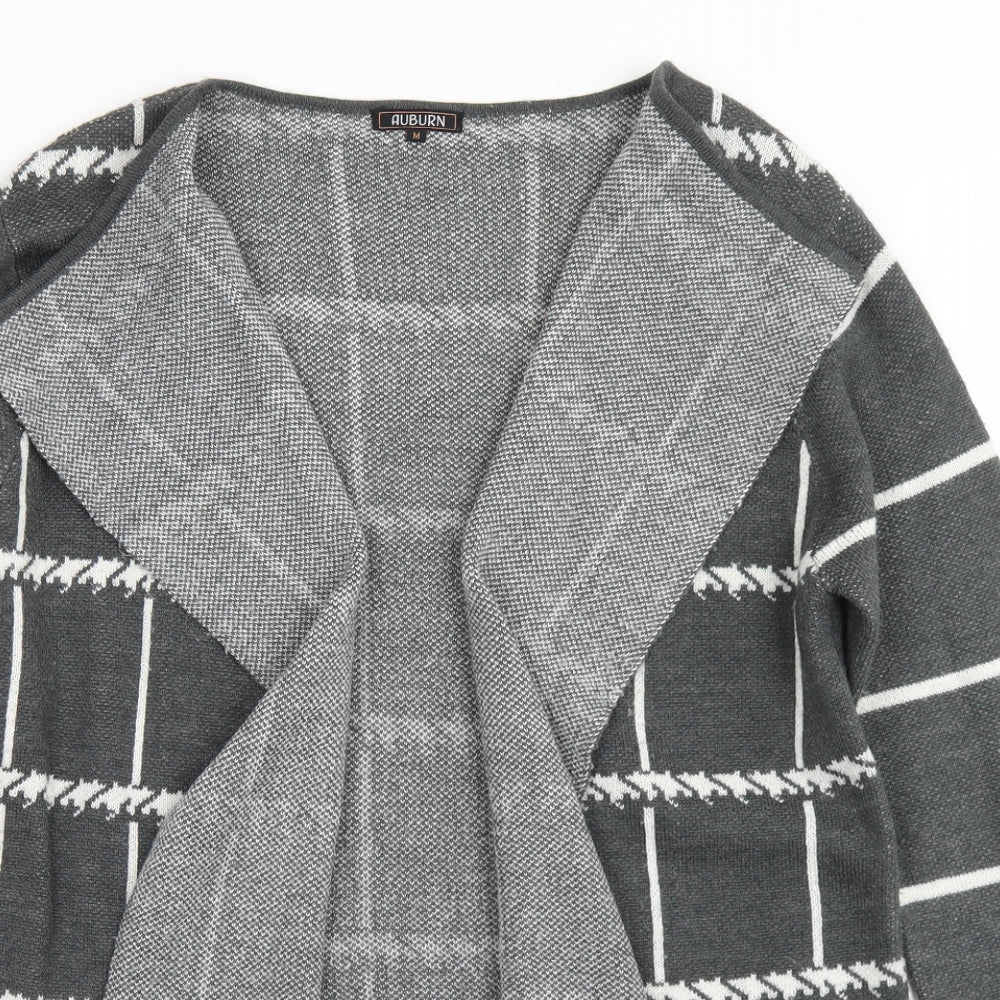 Auburn Womens Grey Round Neck Check Acrylic Cardigan Jumper Size M