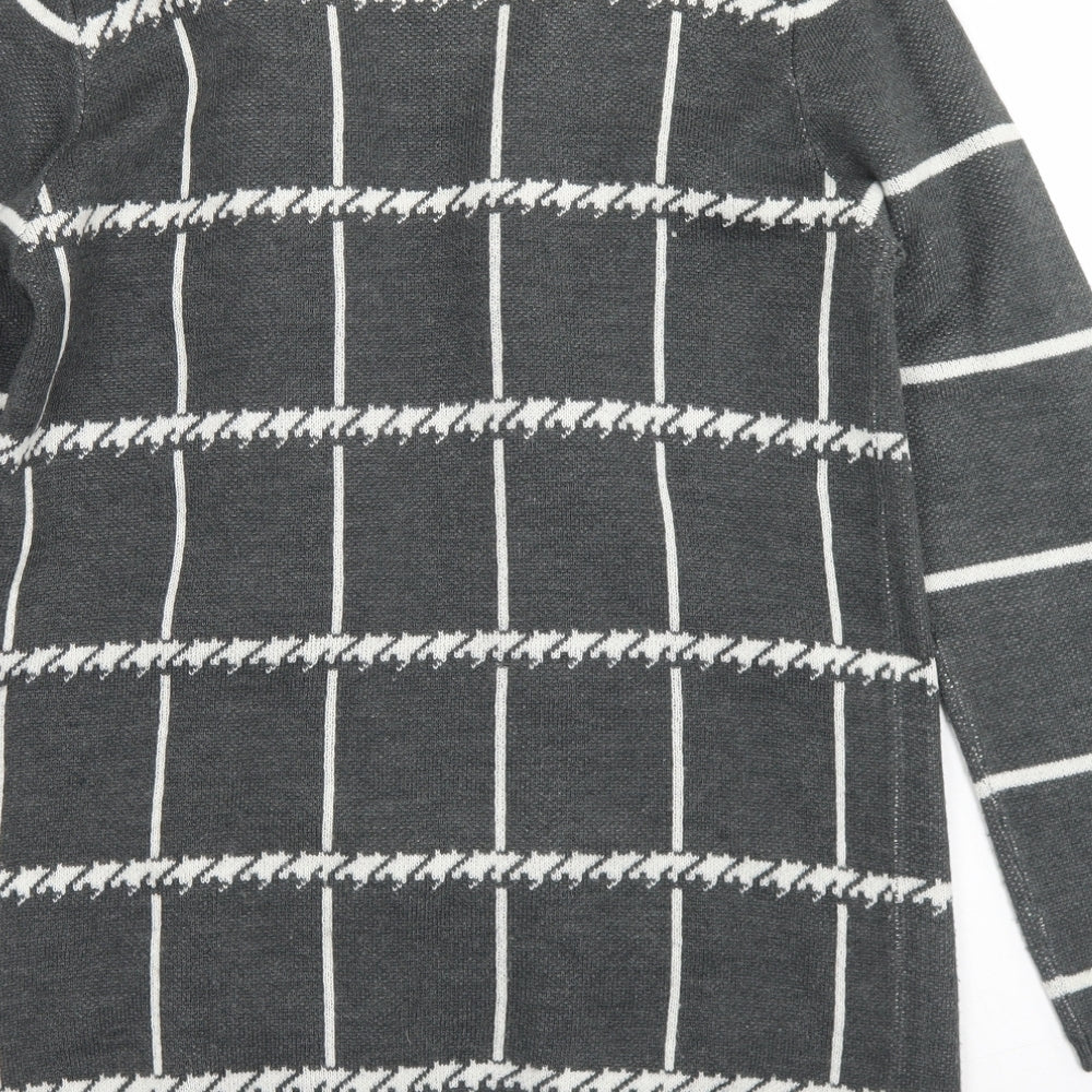 Auburn Womens Grey Round Neck Check Acrylic Cardigan Jumper Size M