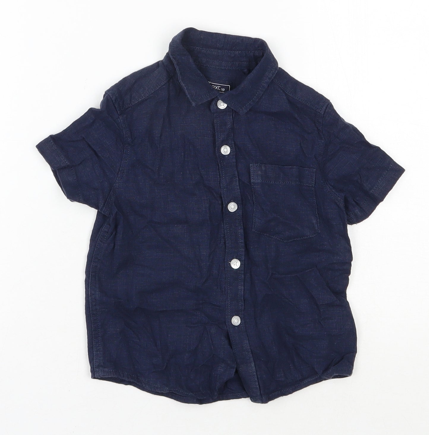 NEXT Boys Blue  Linen Basic Button-Up Size 12-18 Months Collared Button