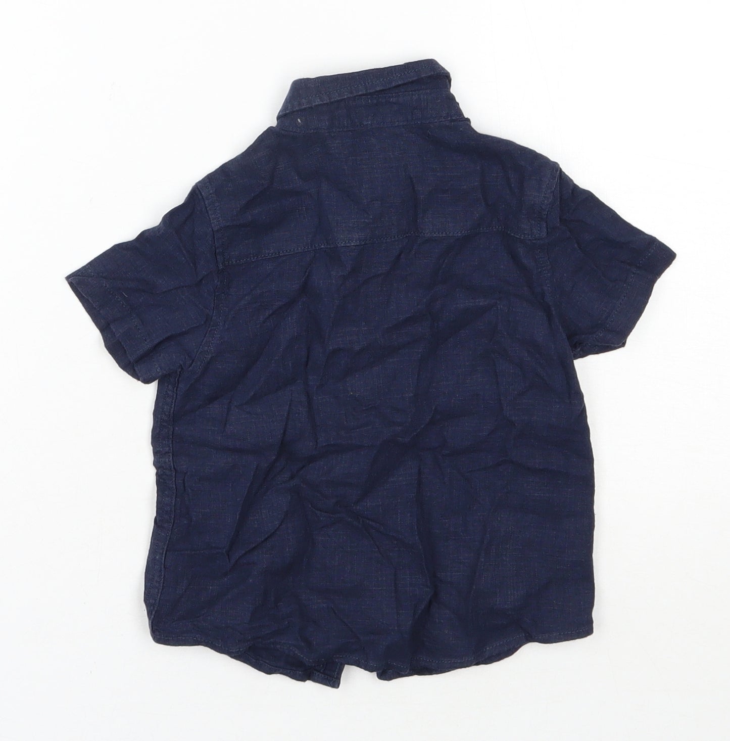 NEXT Boys Blue  Linen Basic Button-Up Size 12-18 Months Collared Button