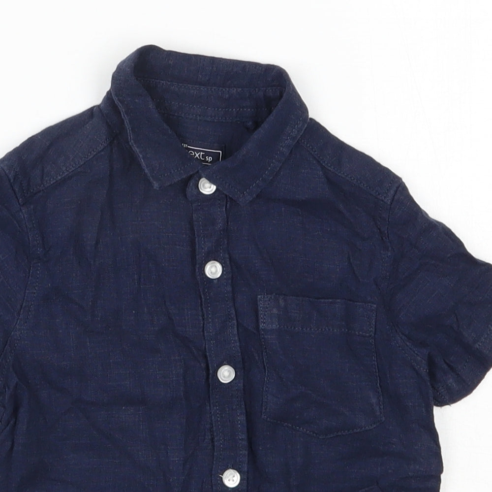 NEXT Boys Blue  Linen Basic Button-Up Size 12-18 Months Collared Button