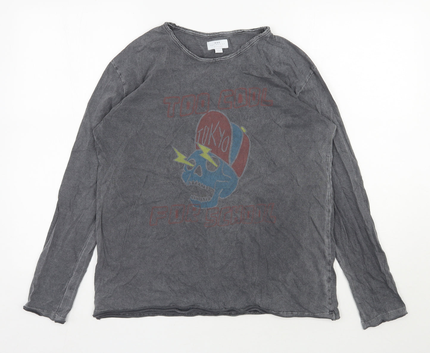 Kids Collestion Boys Grey  Cotton Basic T-Shirt Size 13-14 Years Round Neck Pullover