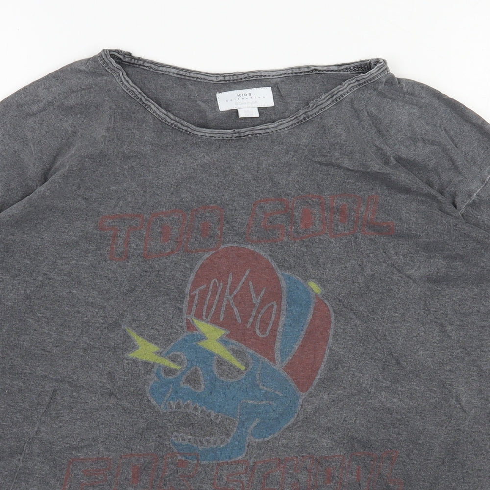 Kids Collestion Boys Grey  Cotton Basic T-Shirt Size 13-14 Years Round Neck Pullover