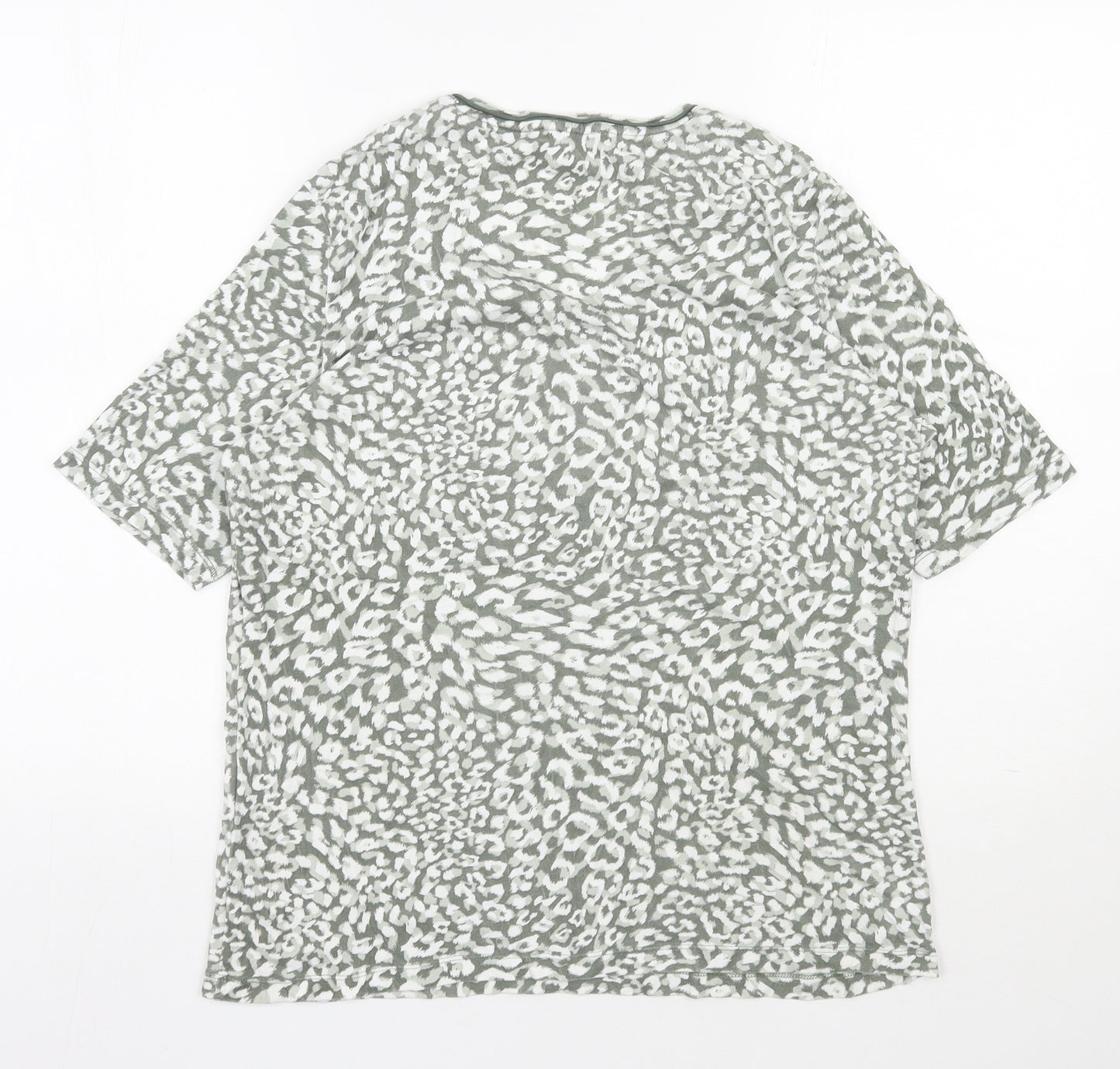 Olsen Womens Green Animal Print Cotton Basic T-Shirt Size 18 V-Neck