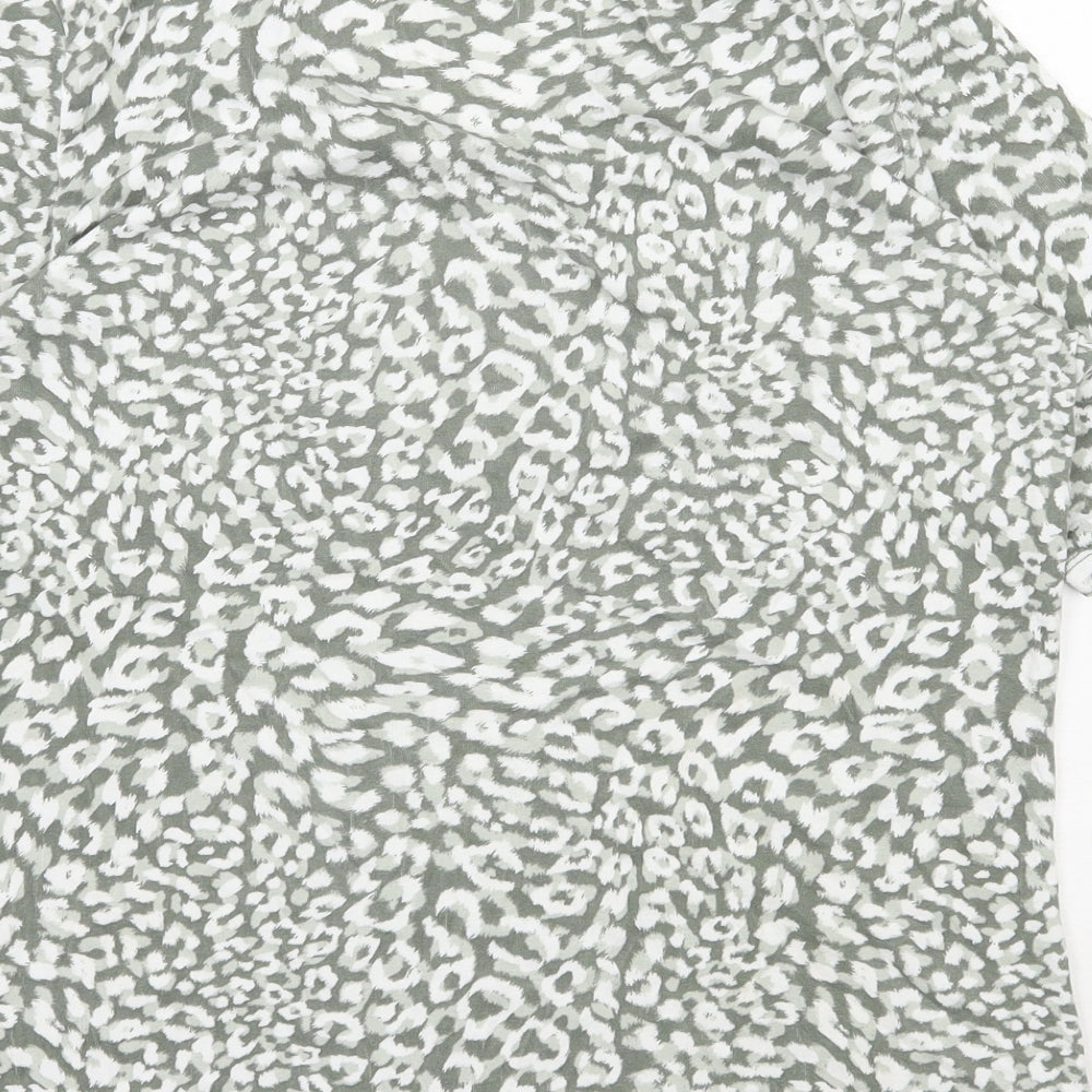 Olsen Womens Green Animal Print Cotton Basic T-Shirt Size 18 V-Neck