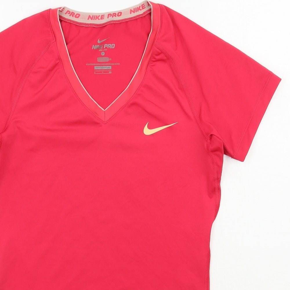 Nike Womens Red  Polyester Jersey T-Shirt Size S V-Neck Pullover