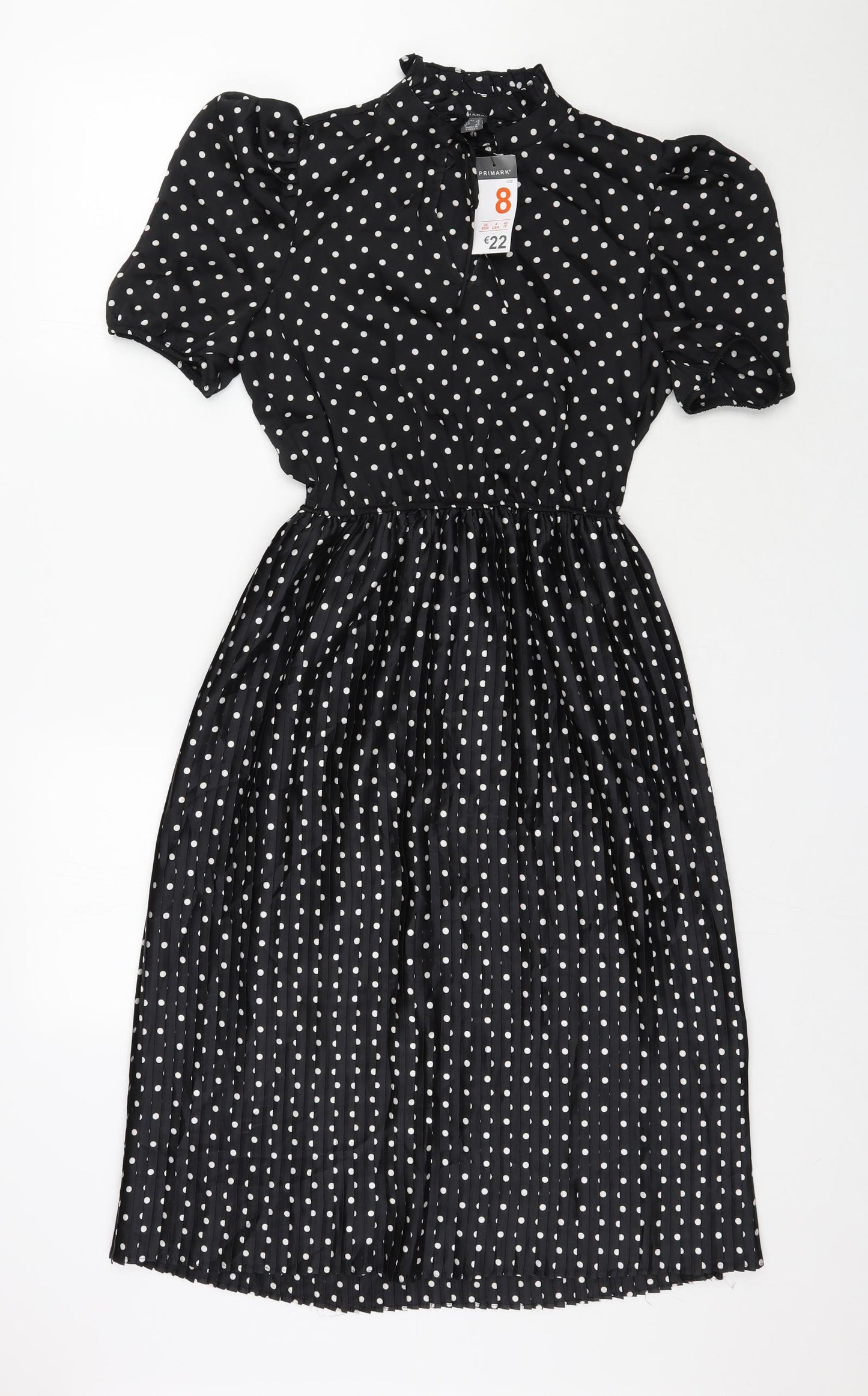 Primark Womens Black Polka Dot Polyester   Size 8  V-Neck Pullover