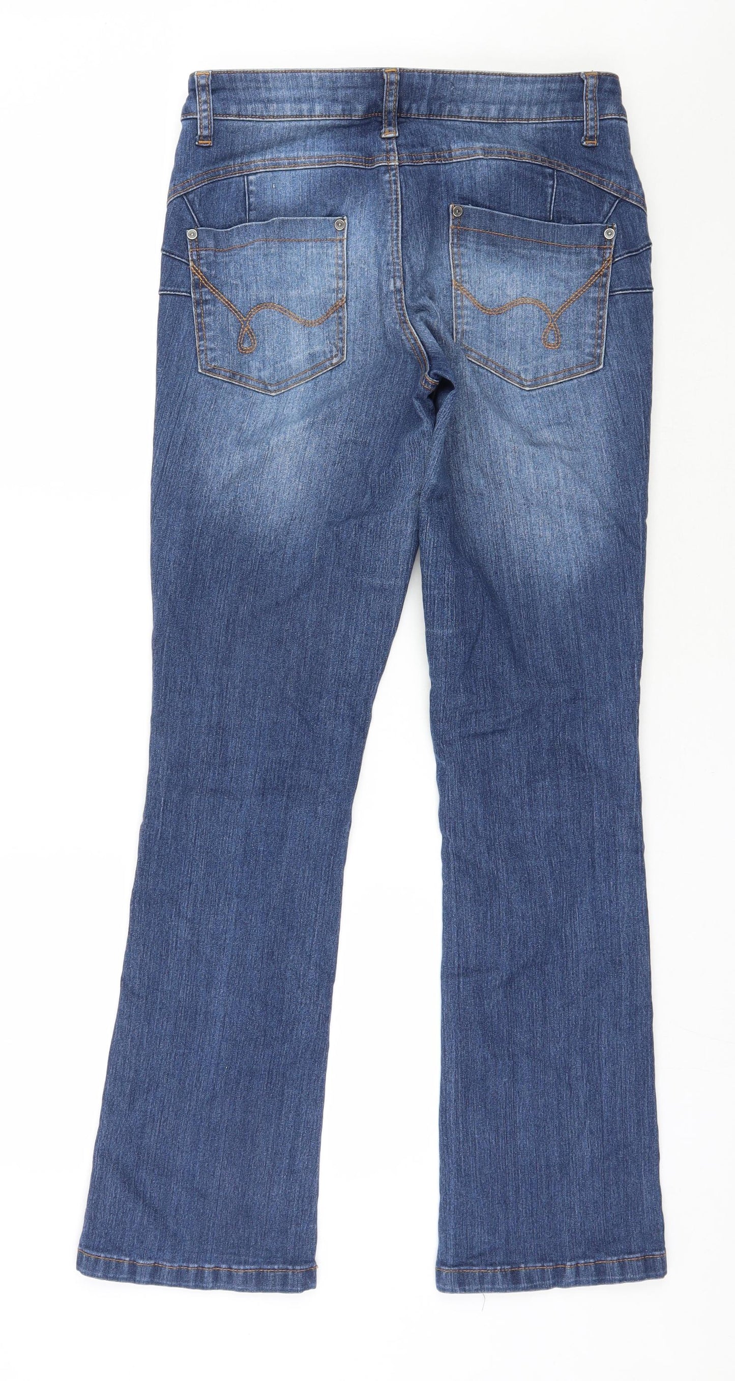 Preworn Womens Blue  Cotton Bootcut Jeans Size 12 L31 in Regular Zip