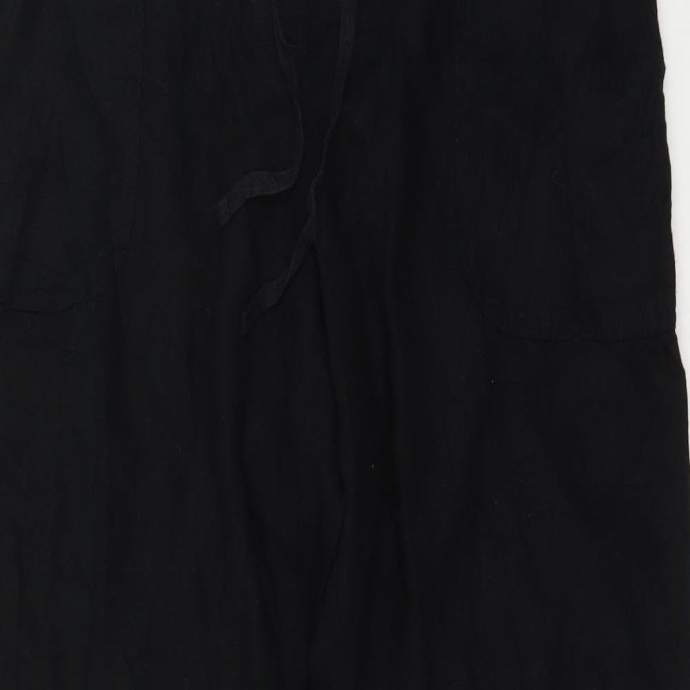 TU Womens Black  Linen Trousers  Size 14 L31 in Regular Drawstring