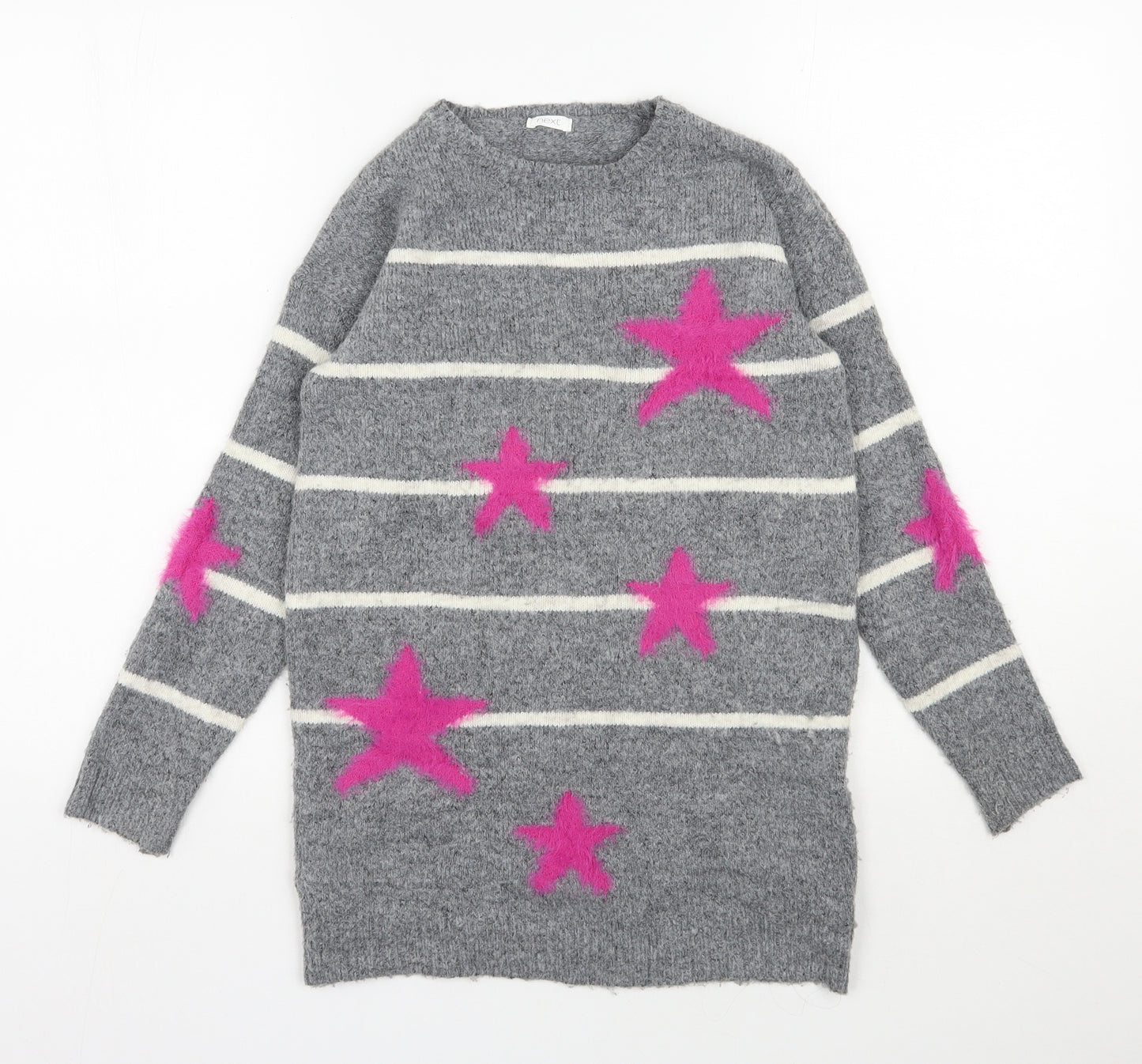 NEXT Girls Grey Round Neck  Acrylic Tunic Jumper Size 9 Years  Pullover
