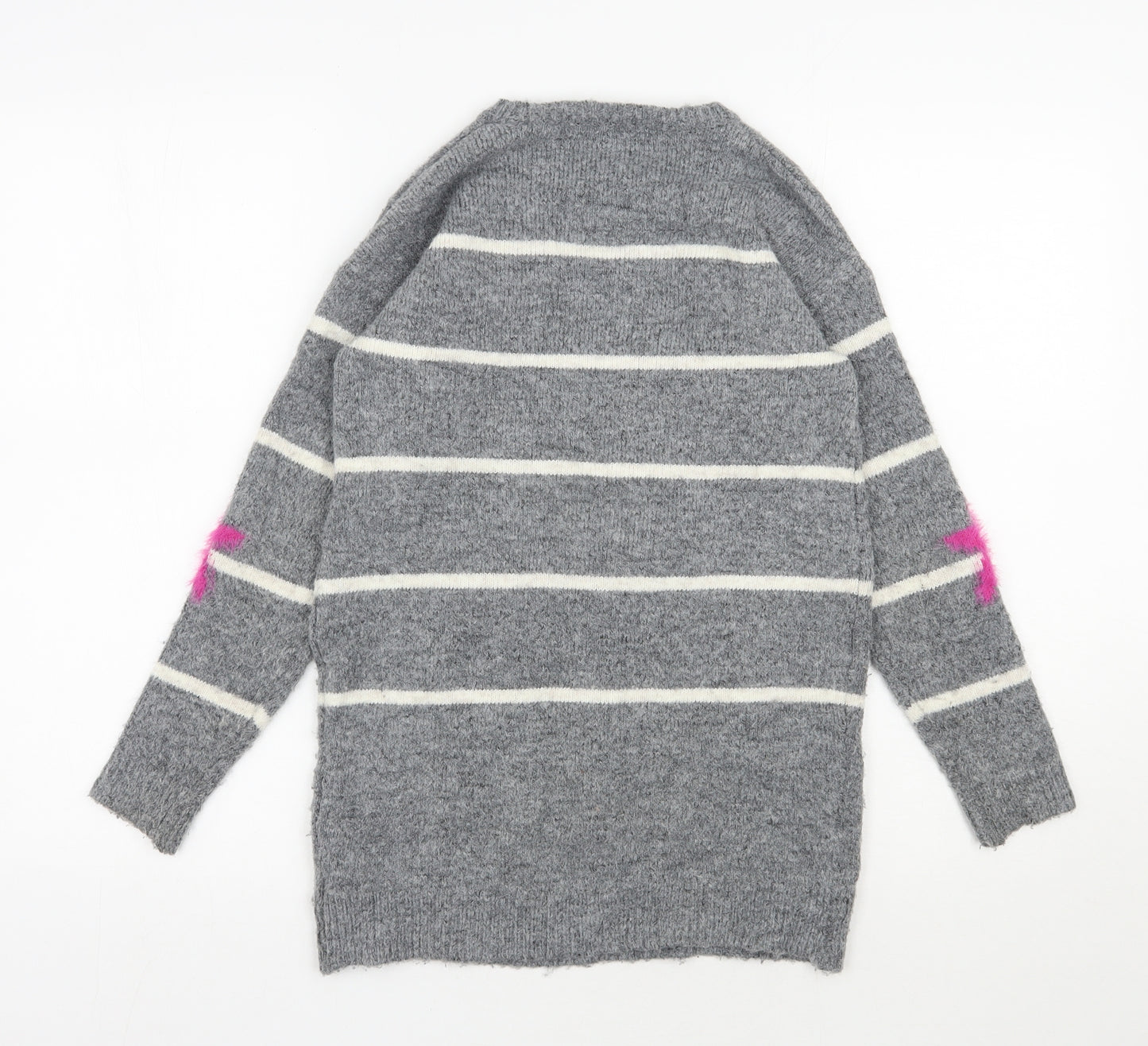 NEXT Girls Grey Round Neck  Acrylic Tunic Jumper Size 9 Years  Pullover