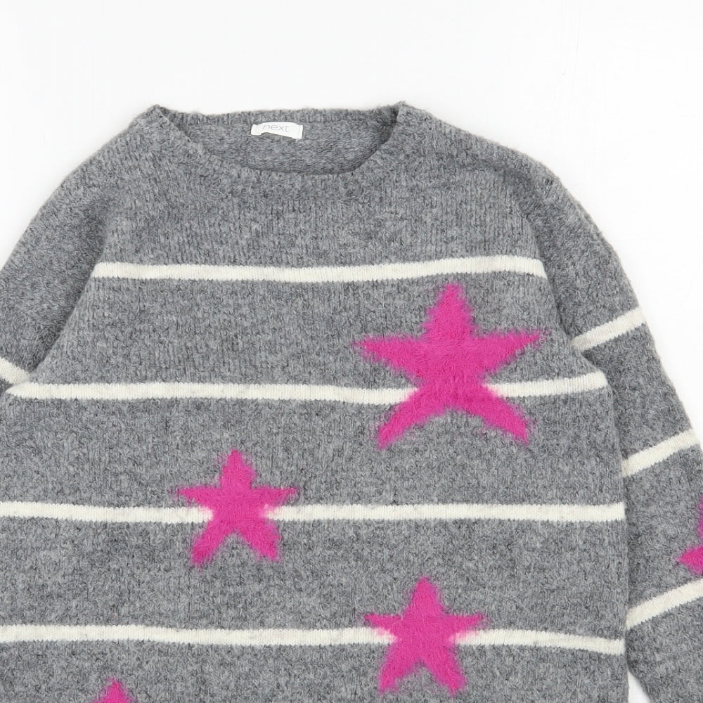 NEXT Girls Grey Round Neck  Acrylic Tunic Jumper Size 9 Years  Pullover
