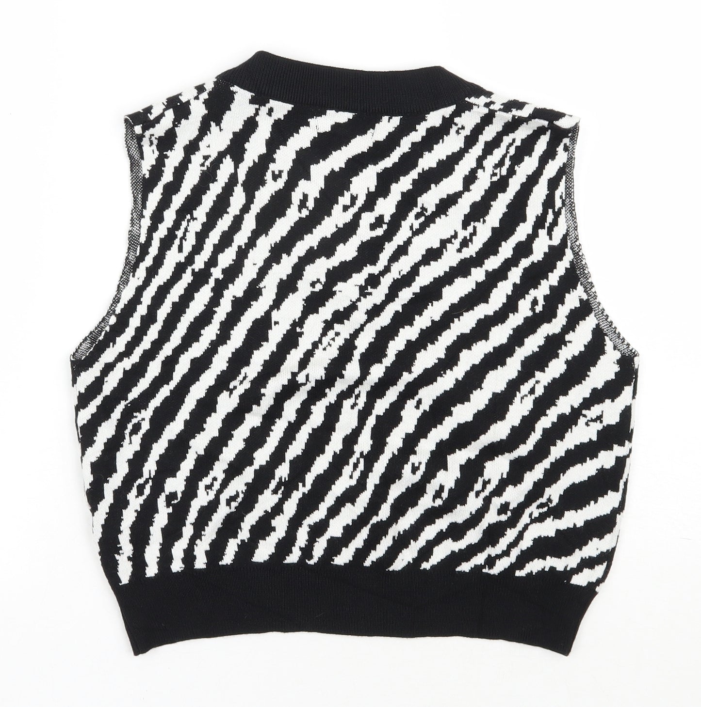 SheIn Womens Black V-Neck Animal Print Polyester Vest Jumper Size M
