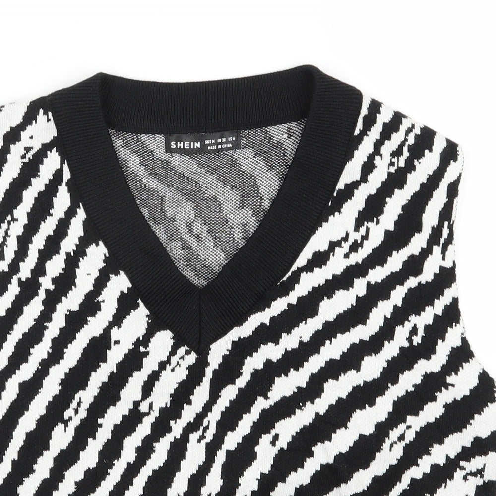 SheIn Womens Black V-Neck Animal Print Polyester Vest Jumper Size M