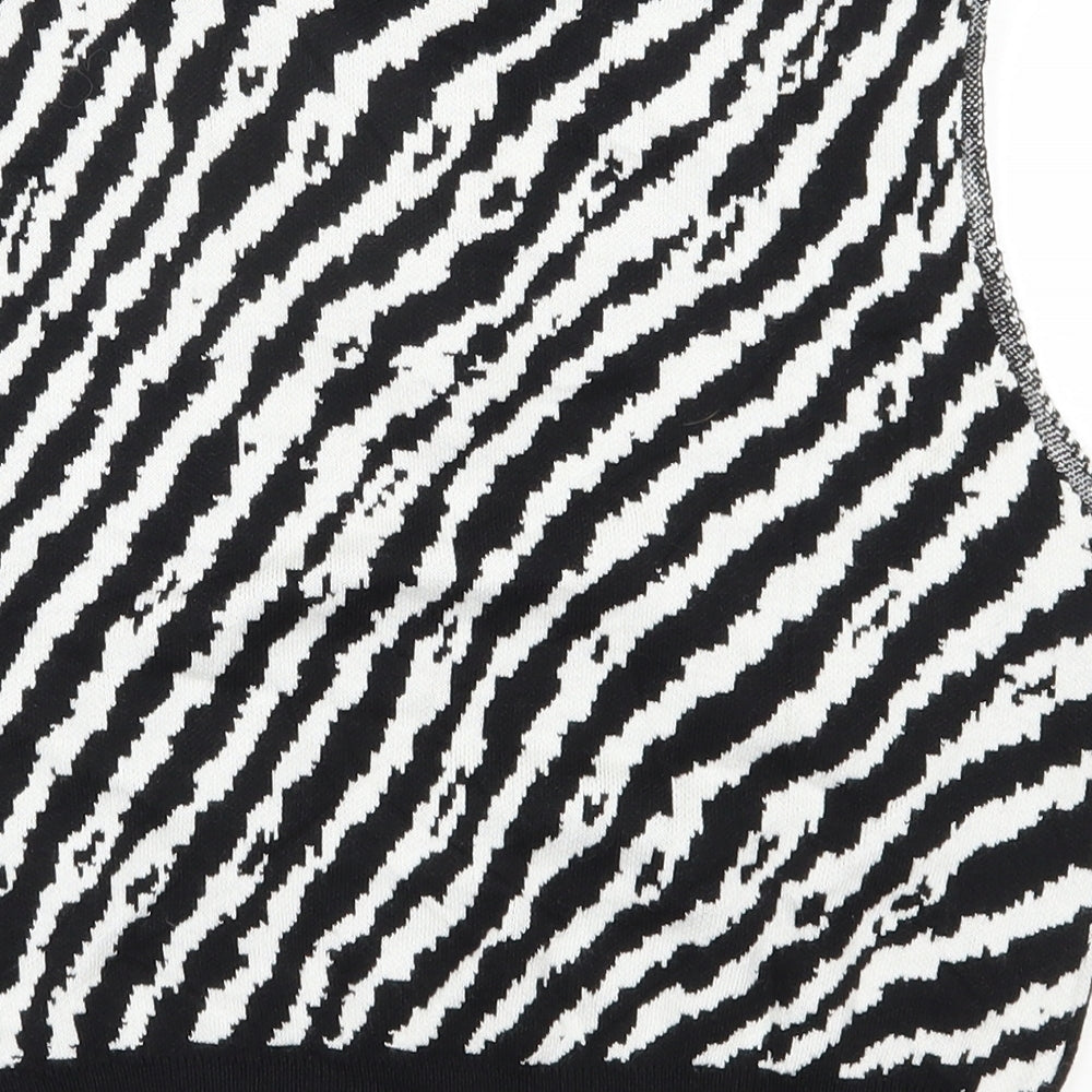 SheIn Womens Black V-Neck Animal Print Polyester Vest Jumper Size M