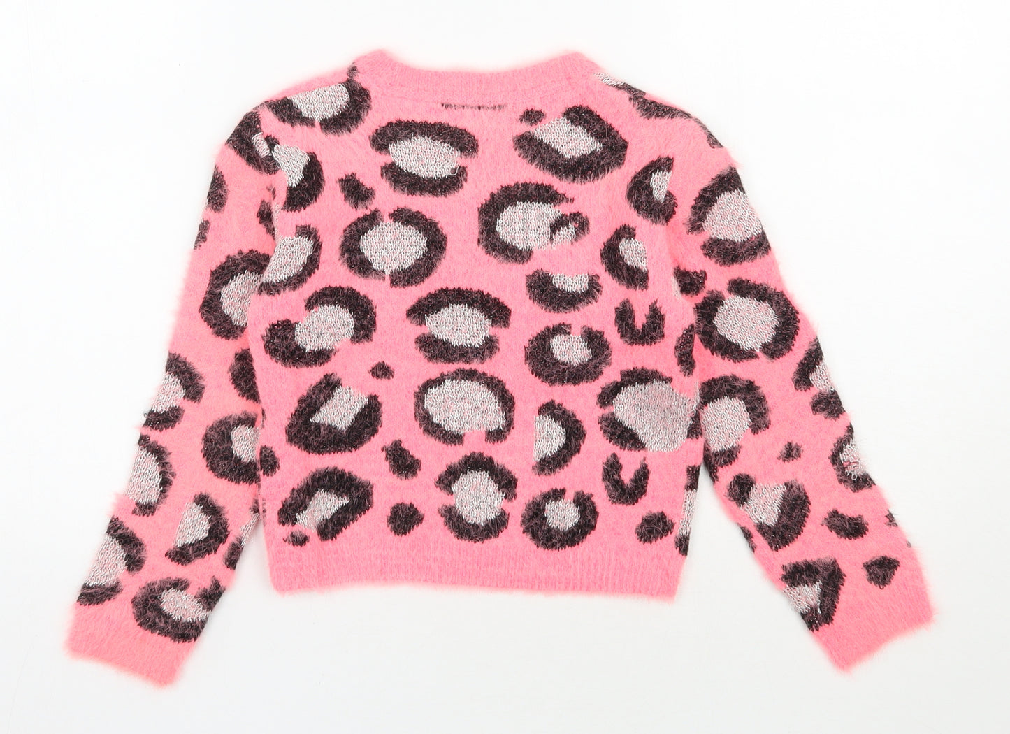 Miss E-vie Girls Pink Round Neck Animal Print Polyamide Pullover Jumper Size 6-7 Years  Pullover