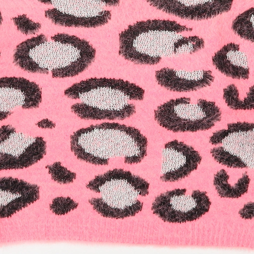 Miss E-vie Girls Pink Round Neck Animal Print Polyamide Pullover Jumper Size 6-7 Years  Pullover