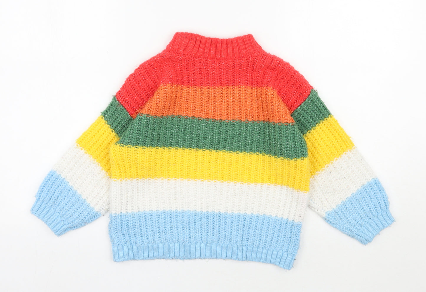 Marks and Spencer Girls Multicoloured High Neck Striped Acrylic Pullover Jumper Size 6-7 Years  Pullover