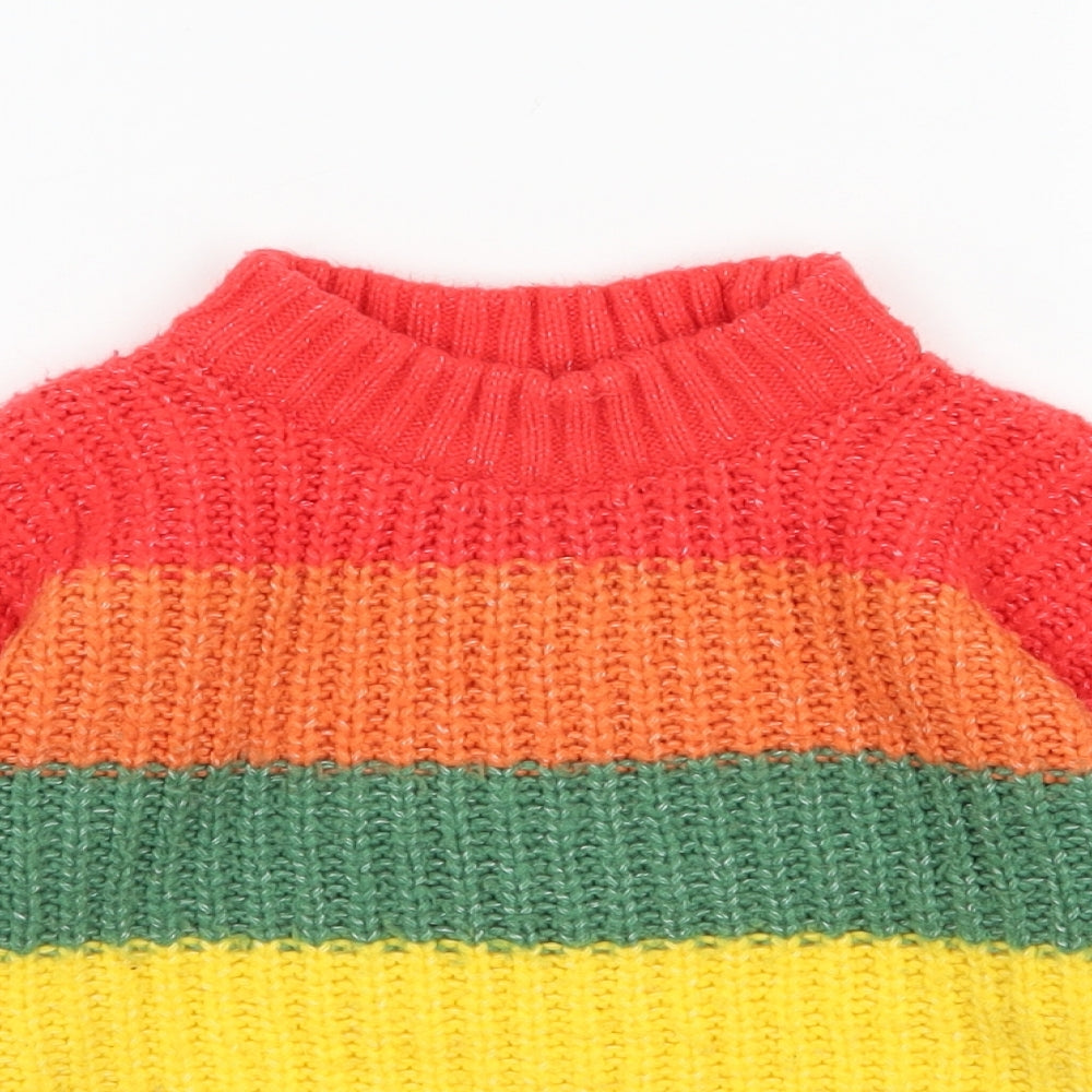 Marks and Spencer Girls Multicoloured High Neck Striped Acrylic Pullover Jumper Size 6-7 Years  Pullover