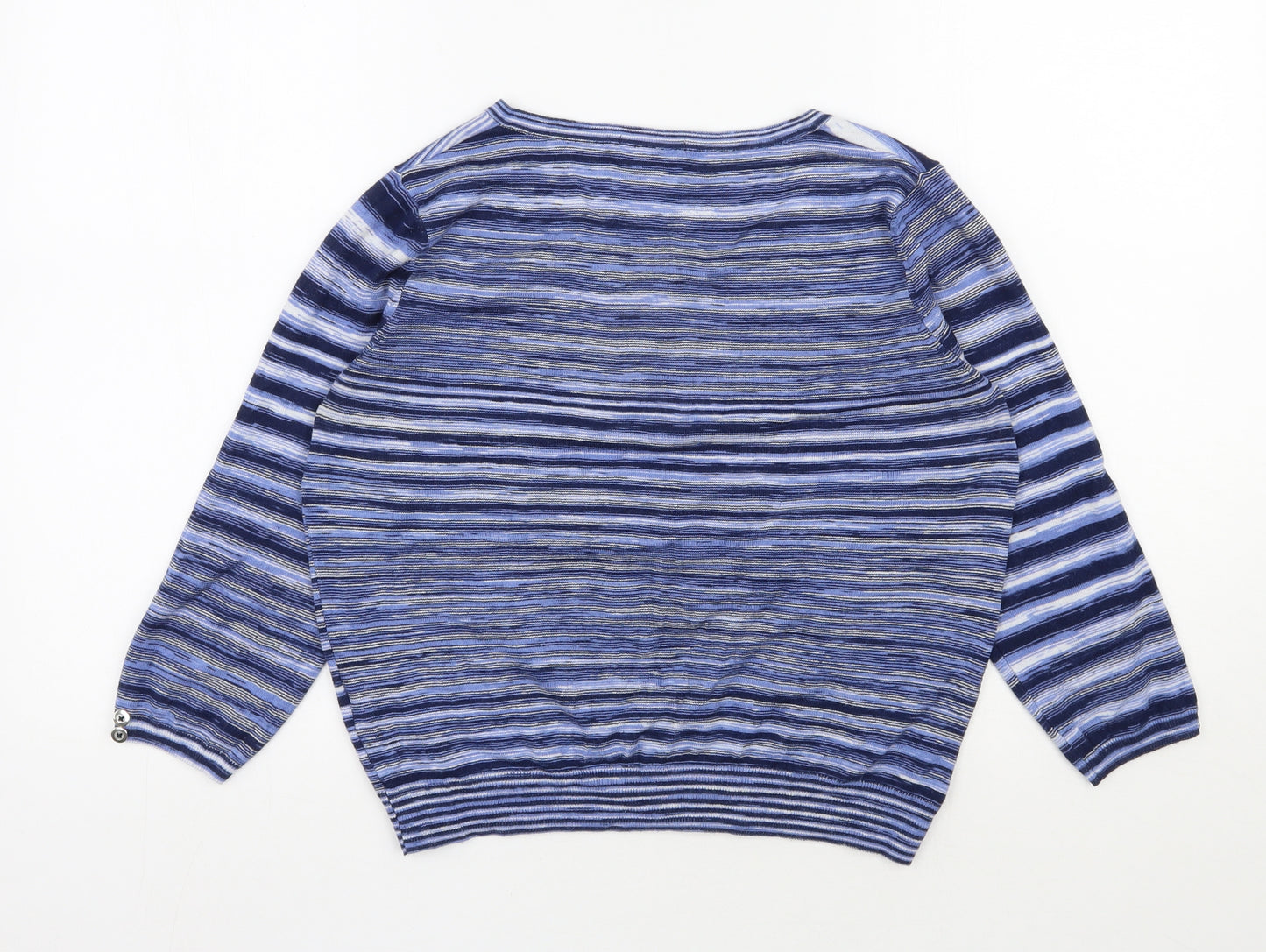 TU Womens Blue Scoop Neck Striped Viscose Cardigan Jumper Size 12