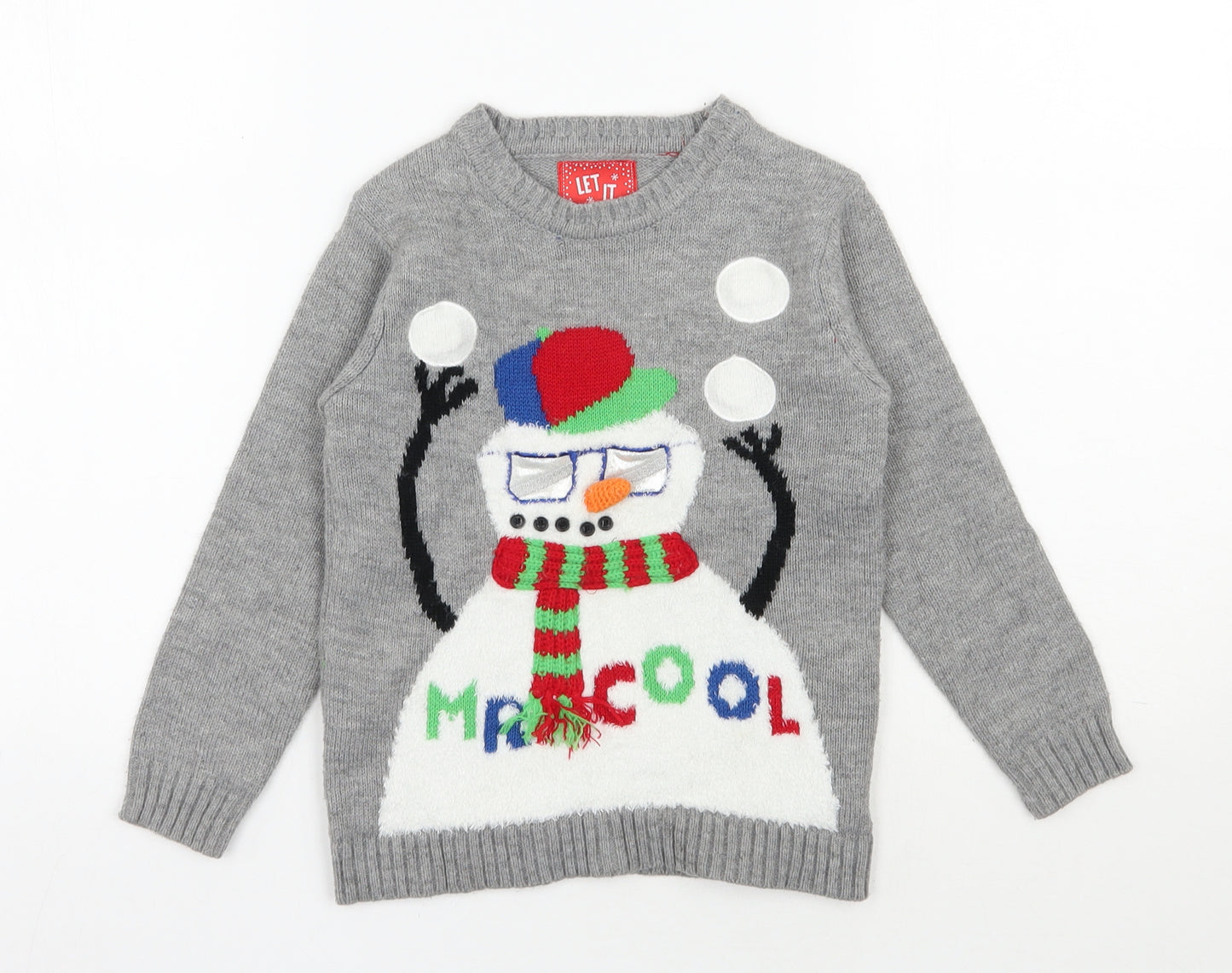 TU Boys Grey Round Neck  Acrylic Pullover Jumper Size 6 Years  Pullover - Christmas Jumper