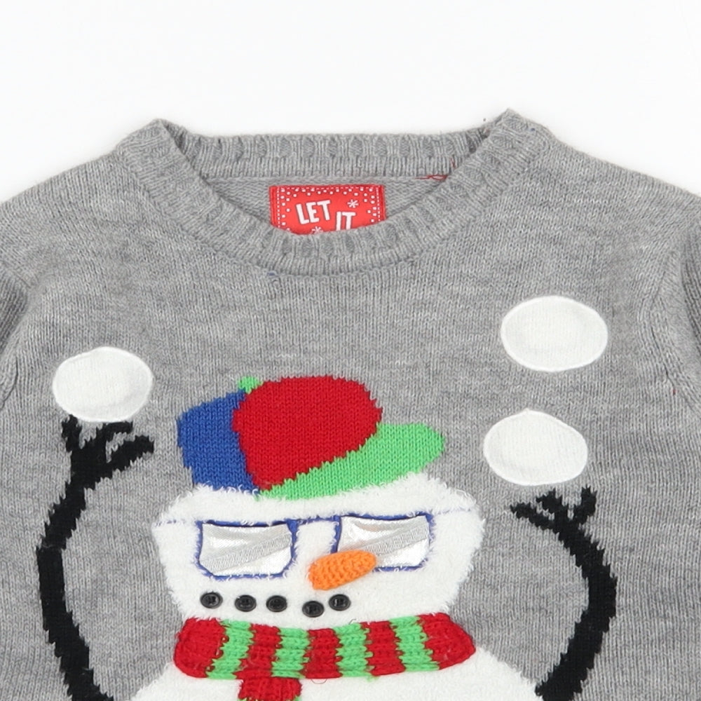 TU Boys Grey Round Neck  Acrylic Pullover Jumper Size 6 Years  Pullover - Christmas Jumper