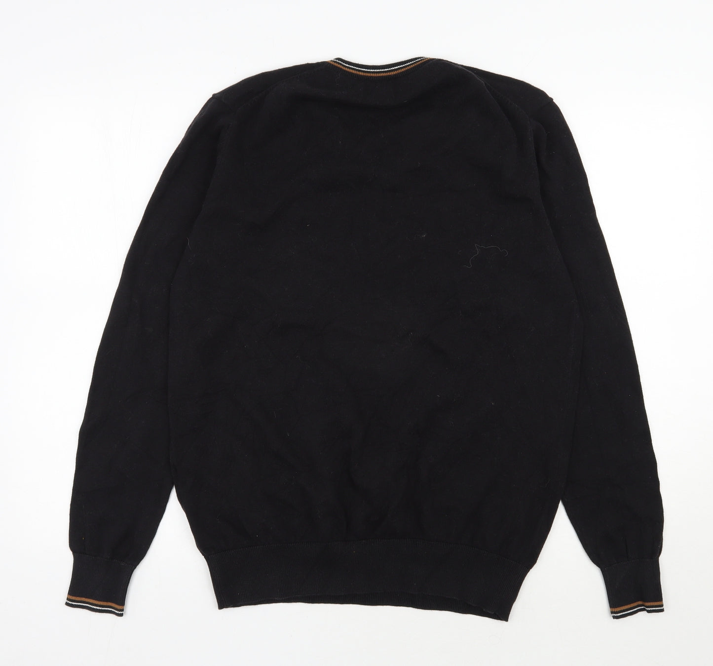 Ben Sherman Mens Black V-Neck  Cotton Pullover Jumper Size L