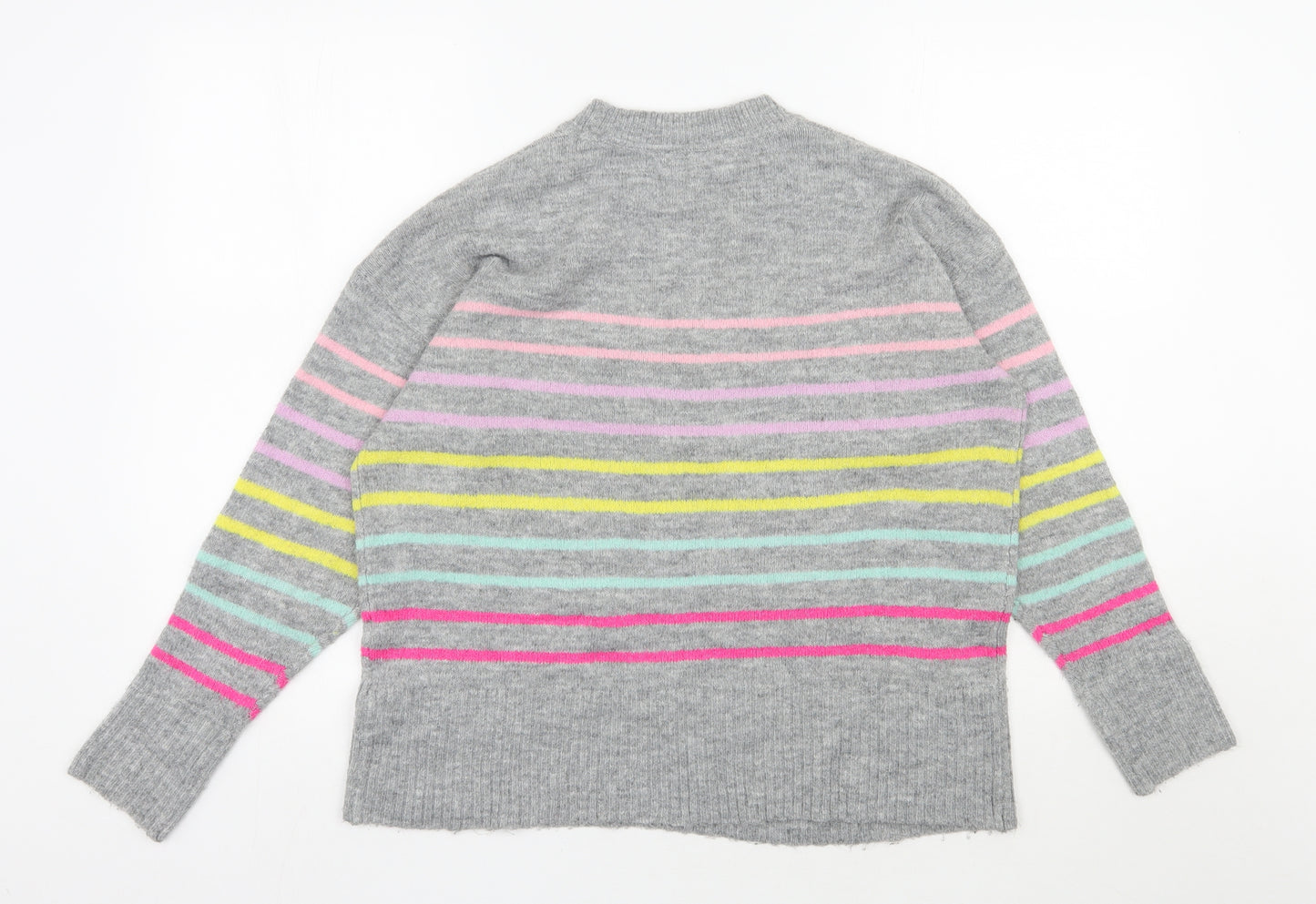 Dorothy Perkins Womens Grey Round Neck Striped Acrylic Pullover Jumper Size 14