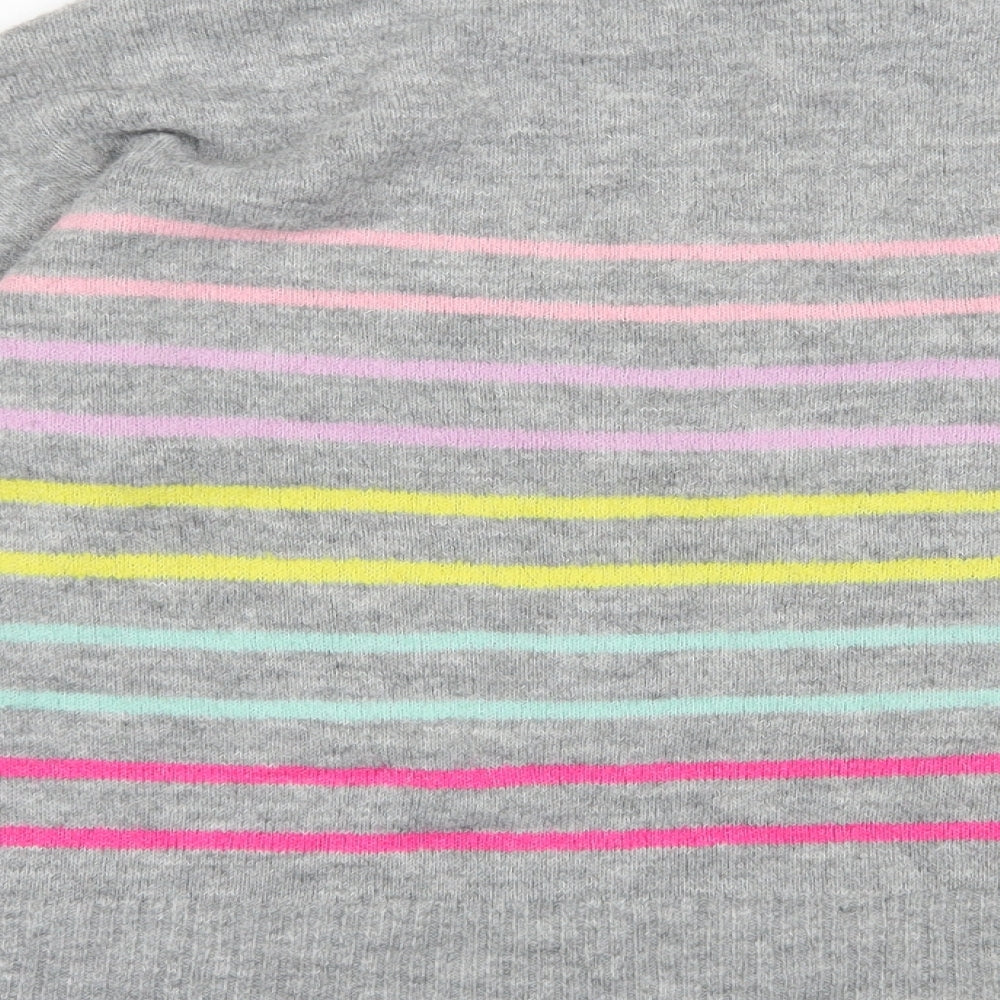Dorothy Perkins Womens Grey Round Neck Striped Acrylic Pullover Jumper Size 14