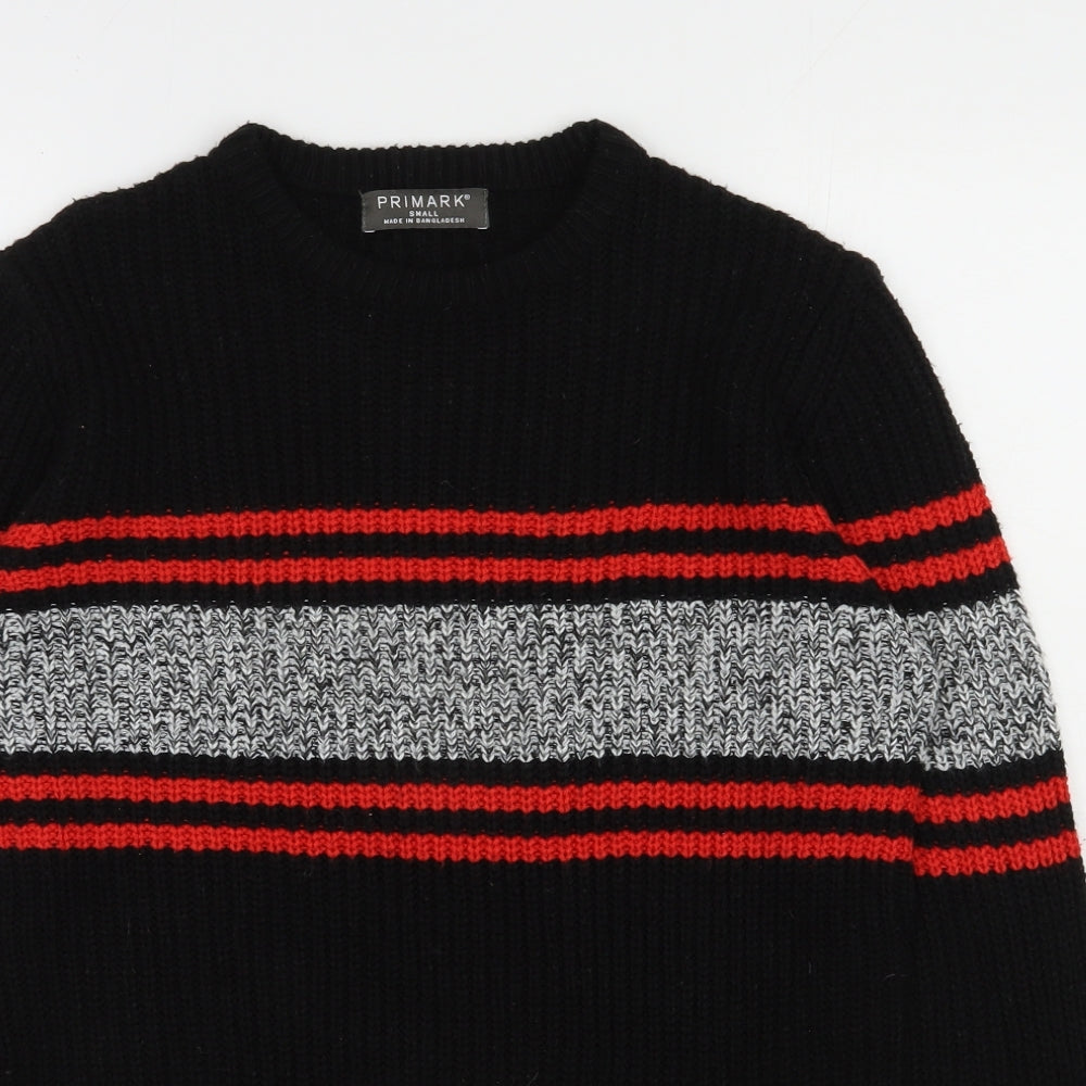 Primark Mens Black Round Neck  Acrylic Pullover Jumper Size S