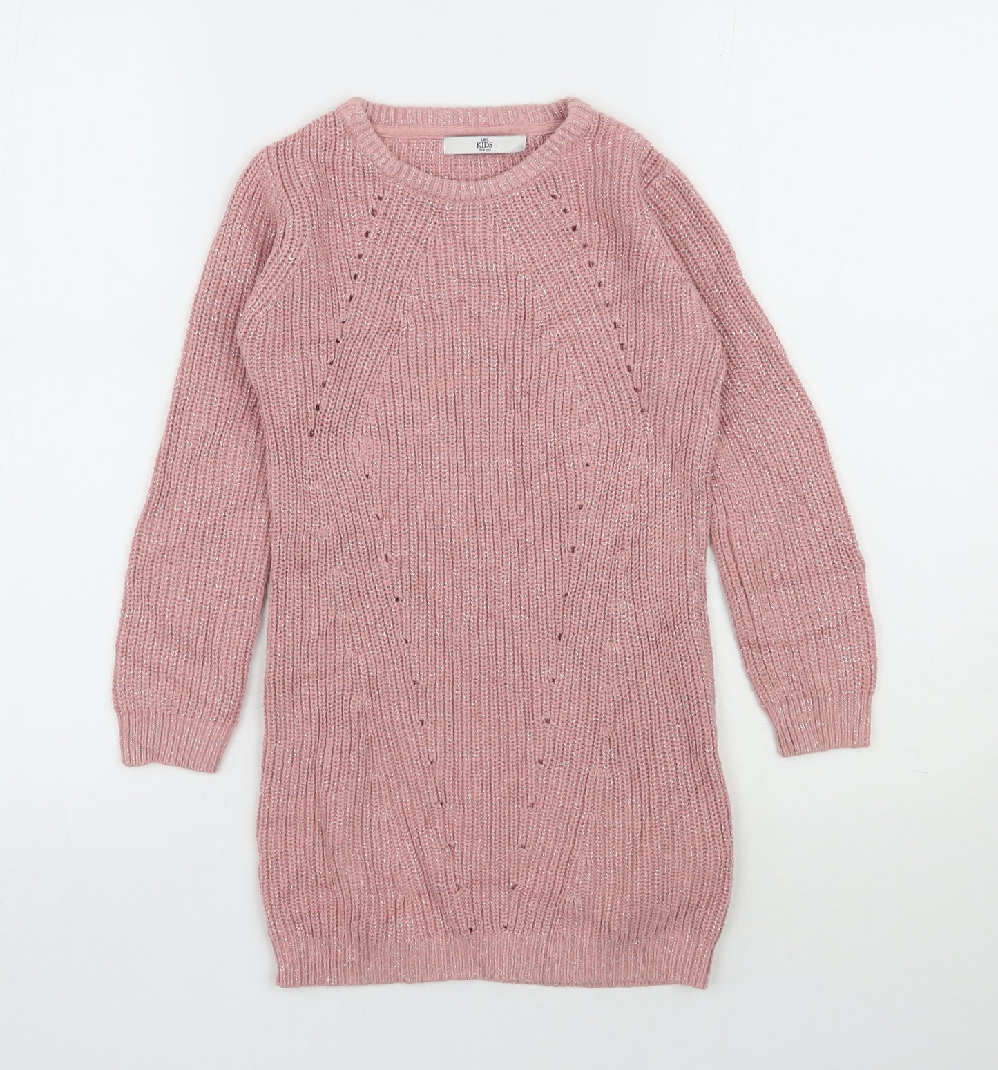 Marks and Spencer Girls Pink  Cotton Jumper Dress  Size 5-6 Years  Round Neck Pullover
