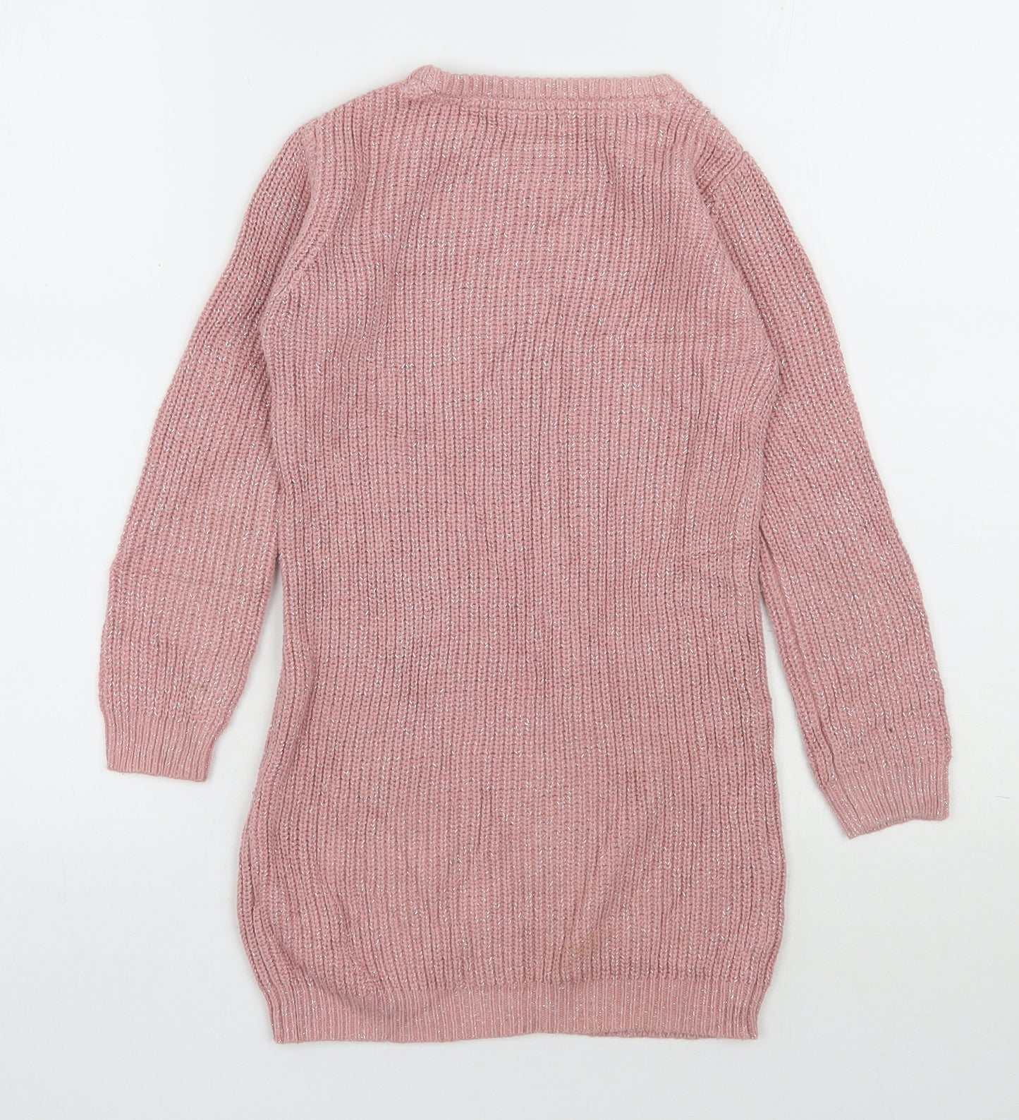 Marks and Spencer Girls Pink  Cotton Jumper Dress  Size 5-6 Years  Round Neck Pullover
