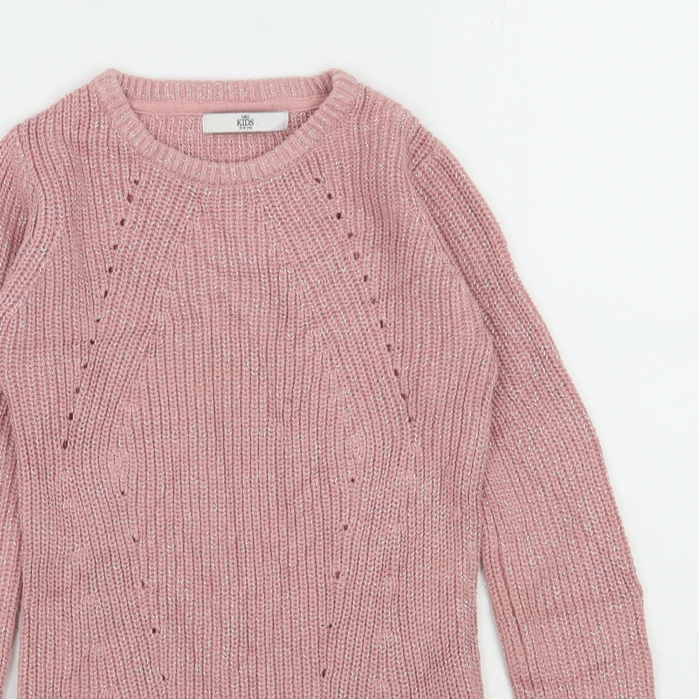 Marks and Spencer Girls Pink  Cotton Jumper Dress  Size 5-6 Years  Round Neck Pullover