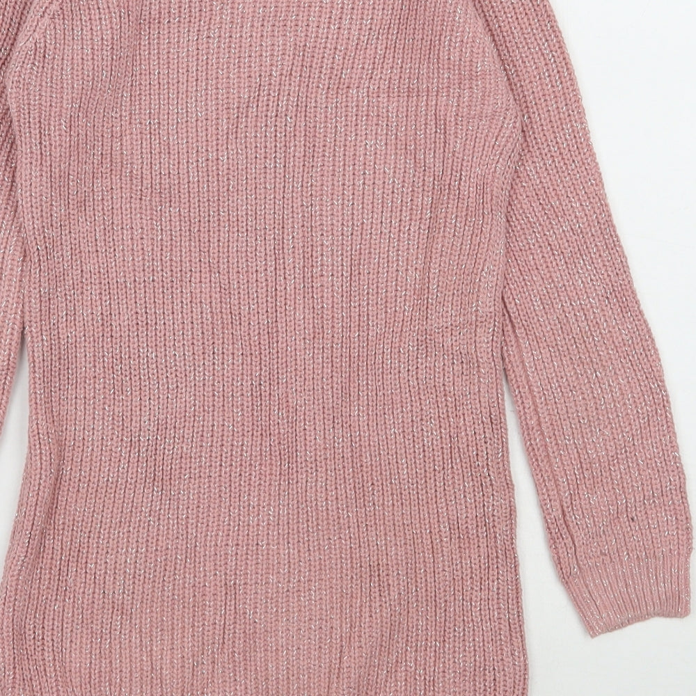 Marks and Spencer Girls Pink  Cotton Jumper Dress  Size 5-6 Years  Round Neck Pullover