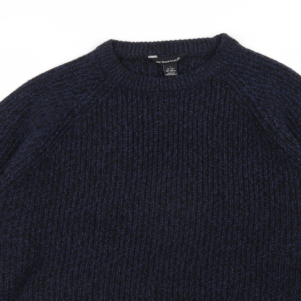 Cedar Wood State Mens Blue Round Neck  Acrylic Pullover Jumper Size L