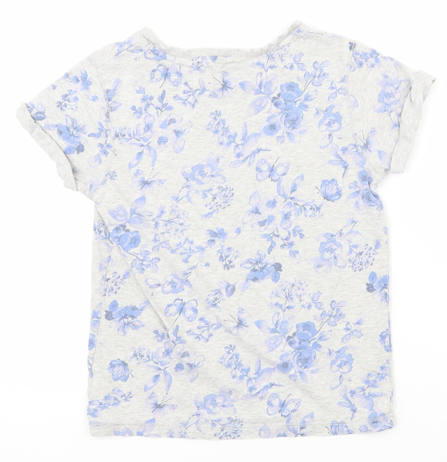 NEXT Boys Grey Floral 100% Cotton Pullover T-Shirt Size 8 Years Round Neck Pullover