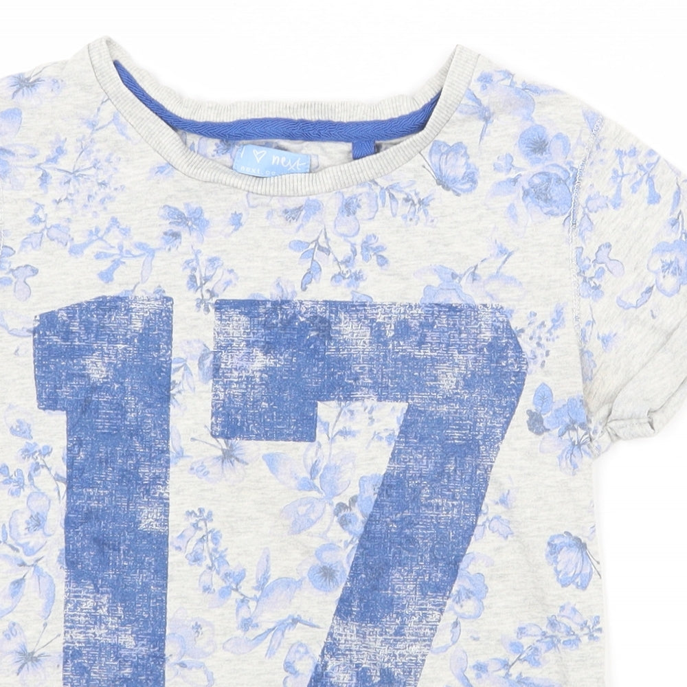 NEXT Boys Grey Floral 100% Cotton Pullover T-Shirt Size 8 Years Round Neck Pullover