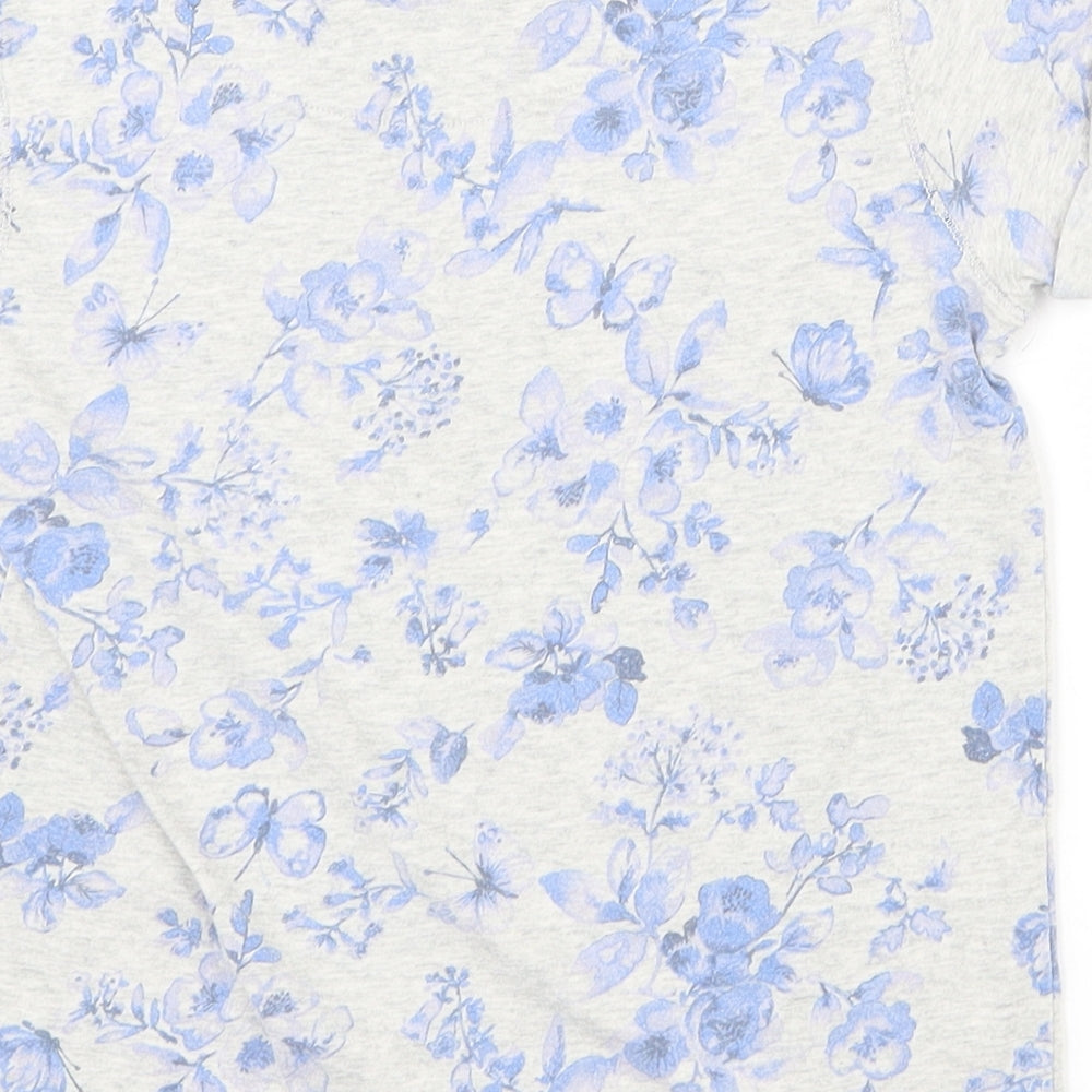 NEXT Boys Grey Floral 100% Cotton Pullover T-Shirt Size 8 Years Round Neck Pullover